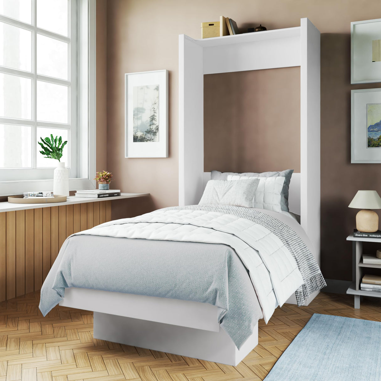 Oakland Living Easy-Lift Twin Murphy Wall Bed in White with Shelf Oakland Living