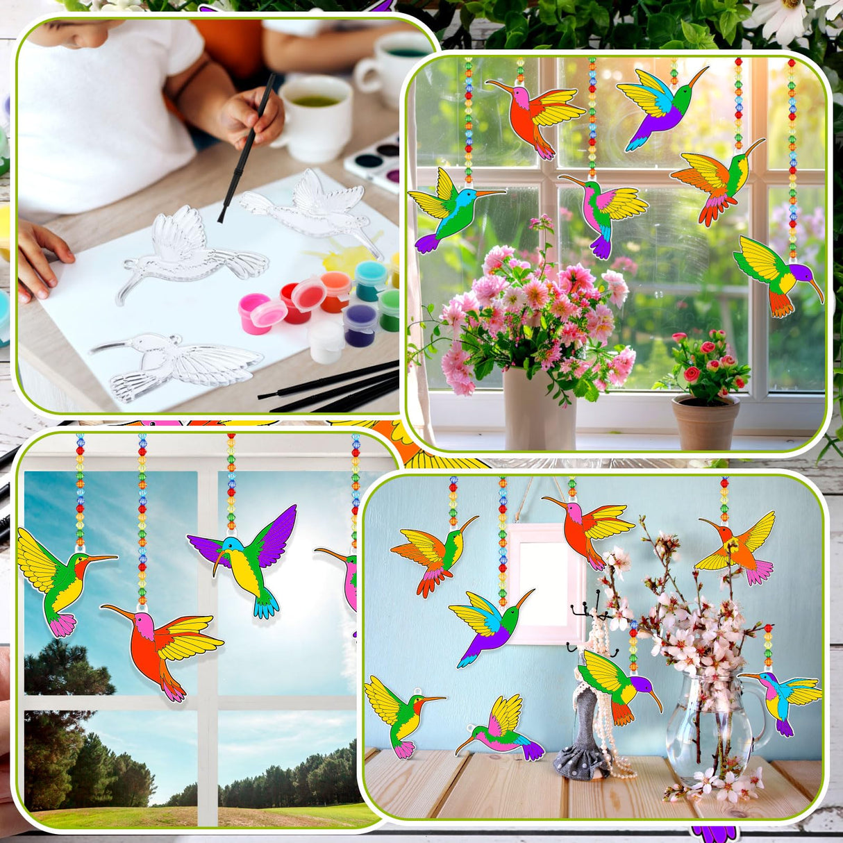 Yaomiao 30 Sets Summer Suncatchers Window Art Drawing Kits DIY Hummingbird Suncatcher Crafts Bulk Paint Your Own Window Hanging Ornaments for Home Birthday Party Favors Decor Gifts Yaomiao