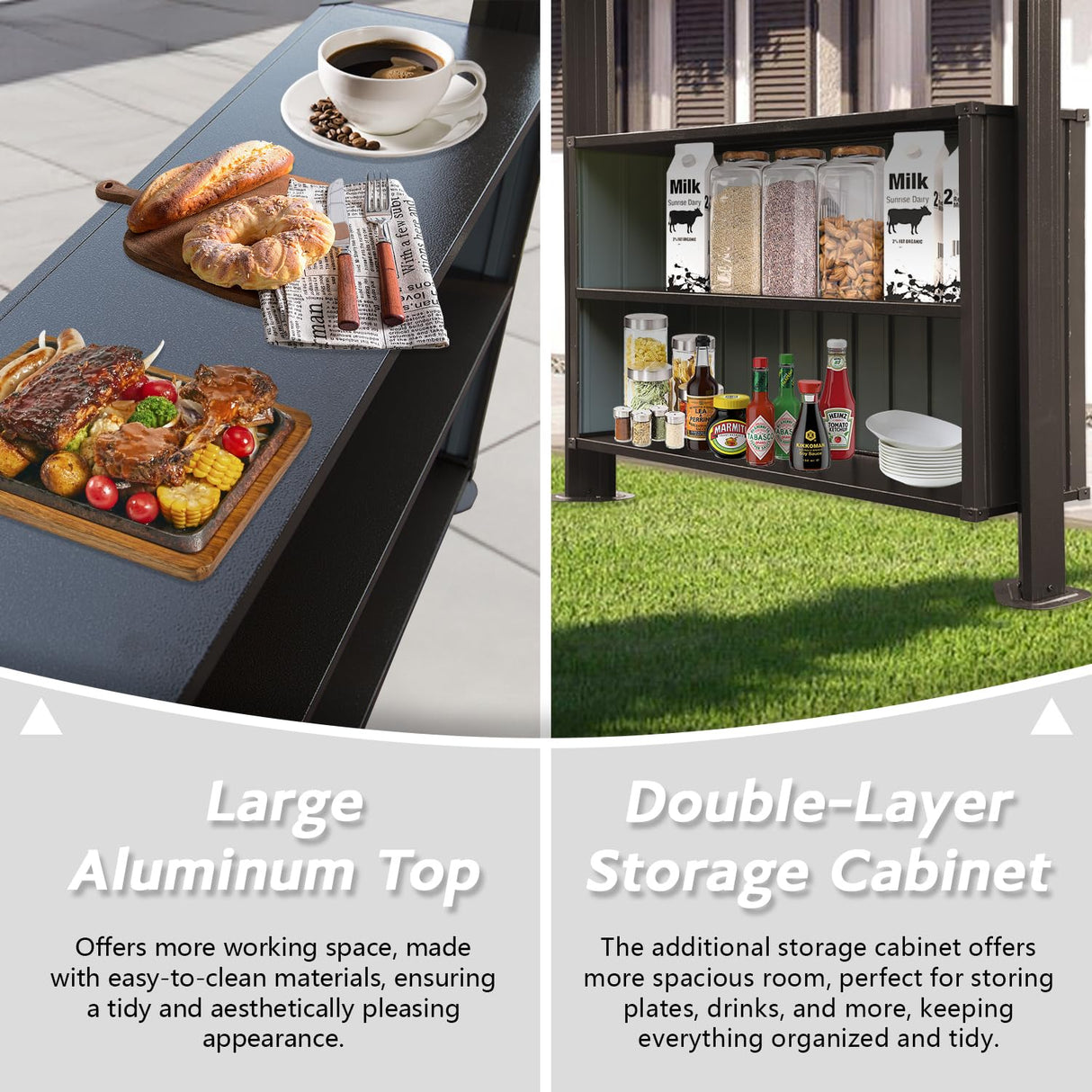 Domi 6x10FT Hardtop Grill Gazebo, Outdoor BBQ Gazebo with Double Galvanized Steel Roof, Metal Permanent Sun Shade Grill Canopy Shelter with 2 Storage Cabinets and Ceiling Hooks for Patio Yard, Brown domi outdoor living