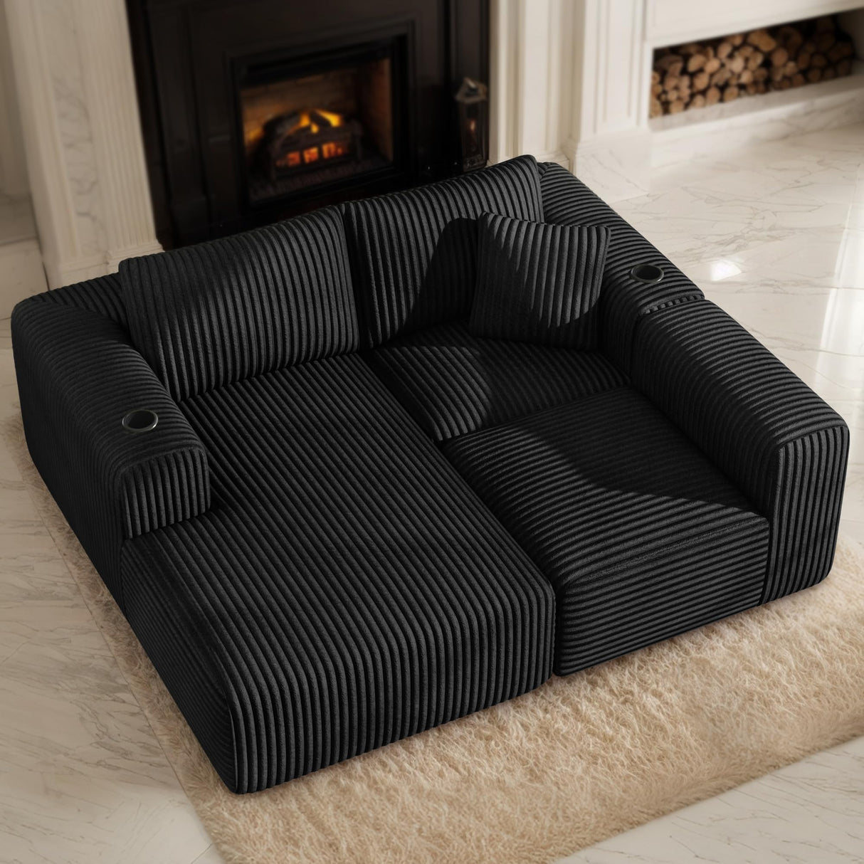 DURASPACE Modular Sectional Sofa, Cloud Boneless Couch with Deep Seat, Cup Holder, Memory Foam, Corduroy L Shaped Couch Convertible Sofa Bed for Living Room Bedroom, No Assembly Required DURASPACE