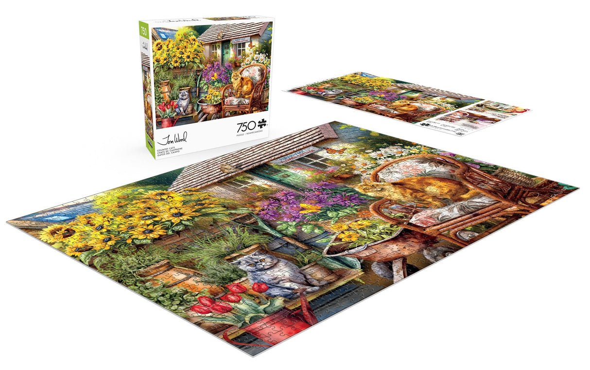 Buffalo Games - Tom Wood - Country Cats - 750 Piece Jigsaw Puzzle for Adults -Challenging Puzzle Perfect for Game Nights - Finished Size is 24.00 x 18.00 Buffalo Games