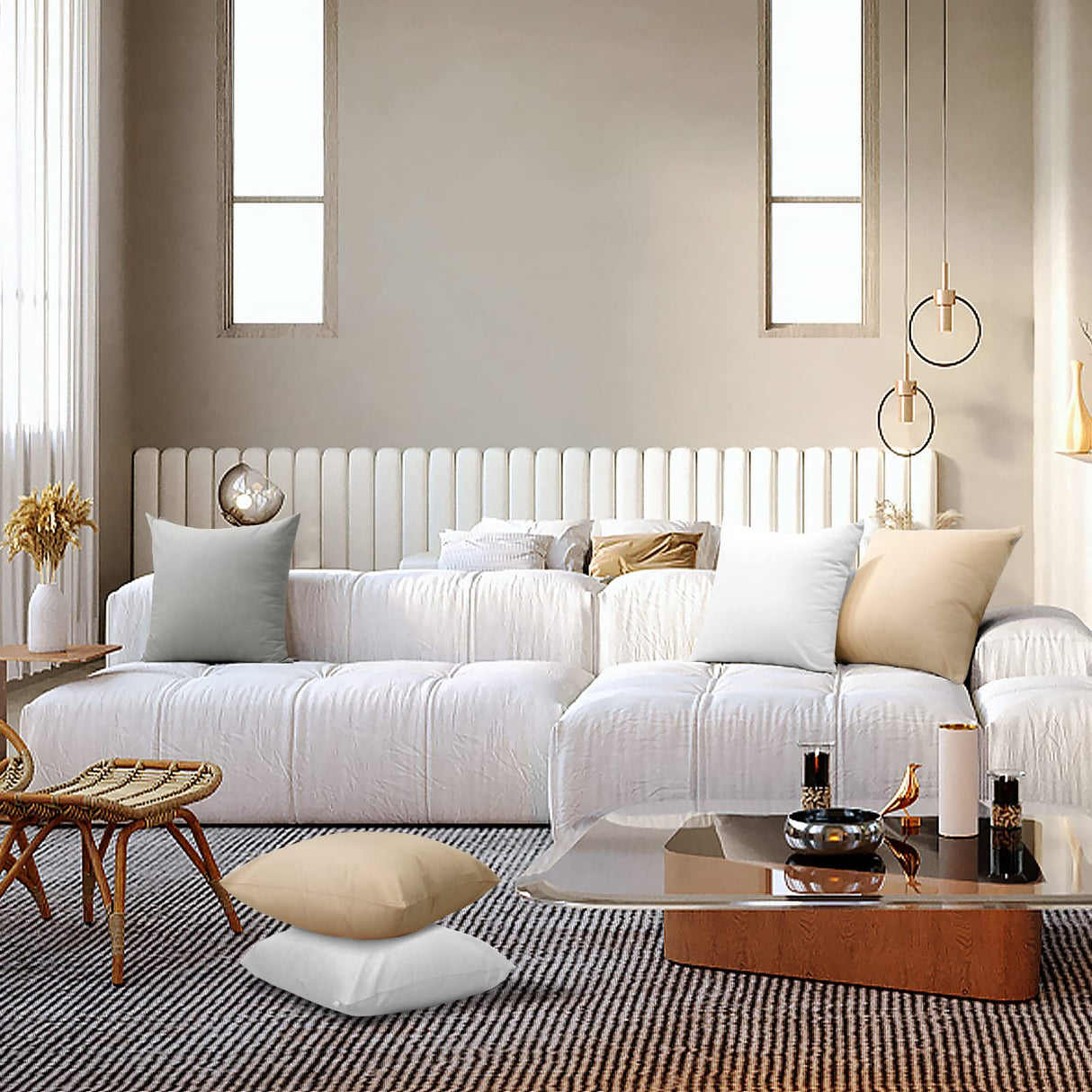 Thmyo 2 Pack 100% Cotton Solid Decorative Square Throw Pillow Covers DIY Throw Pillowcase Blank Sublimation Pillow Cases White Cushion Cover(18x18 inch, ONLY Covers,NO Pillow Inserts) Thmyo