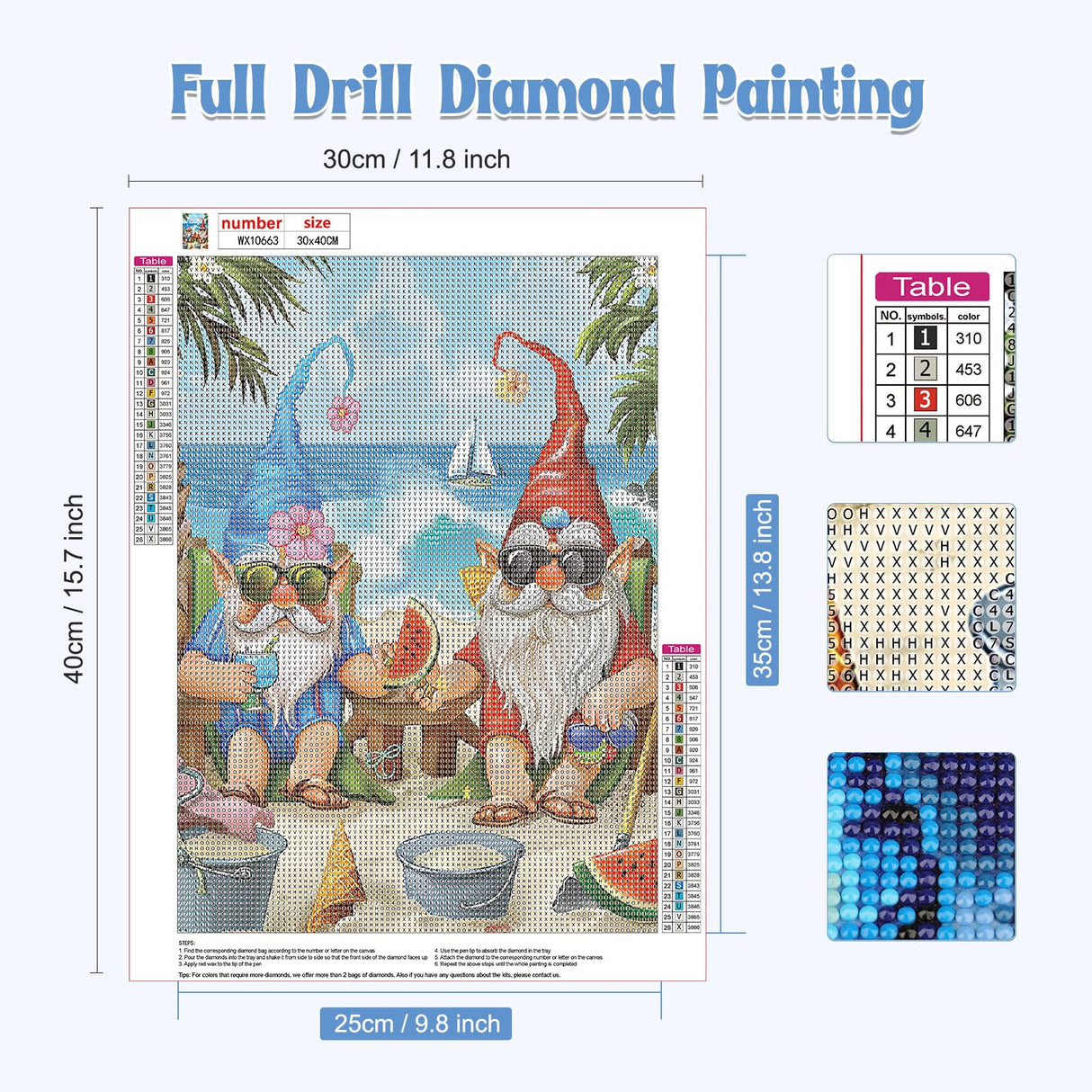 NAIMOER Gnomes Diamond Painting Kits for Adults, DIY 5D Diamond Painting Summer, Full Drill Animals Diamond Art Kits Holiday Art Pictures Perfect for Relaxation and Home Wall Decor 30x40cm NAIMOER