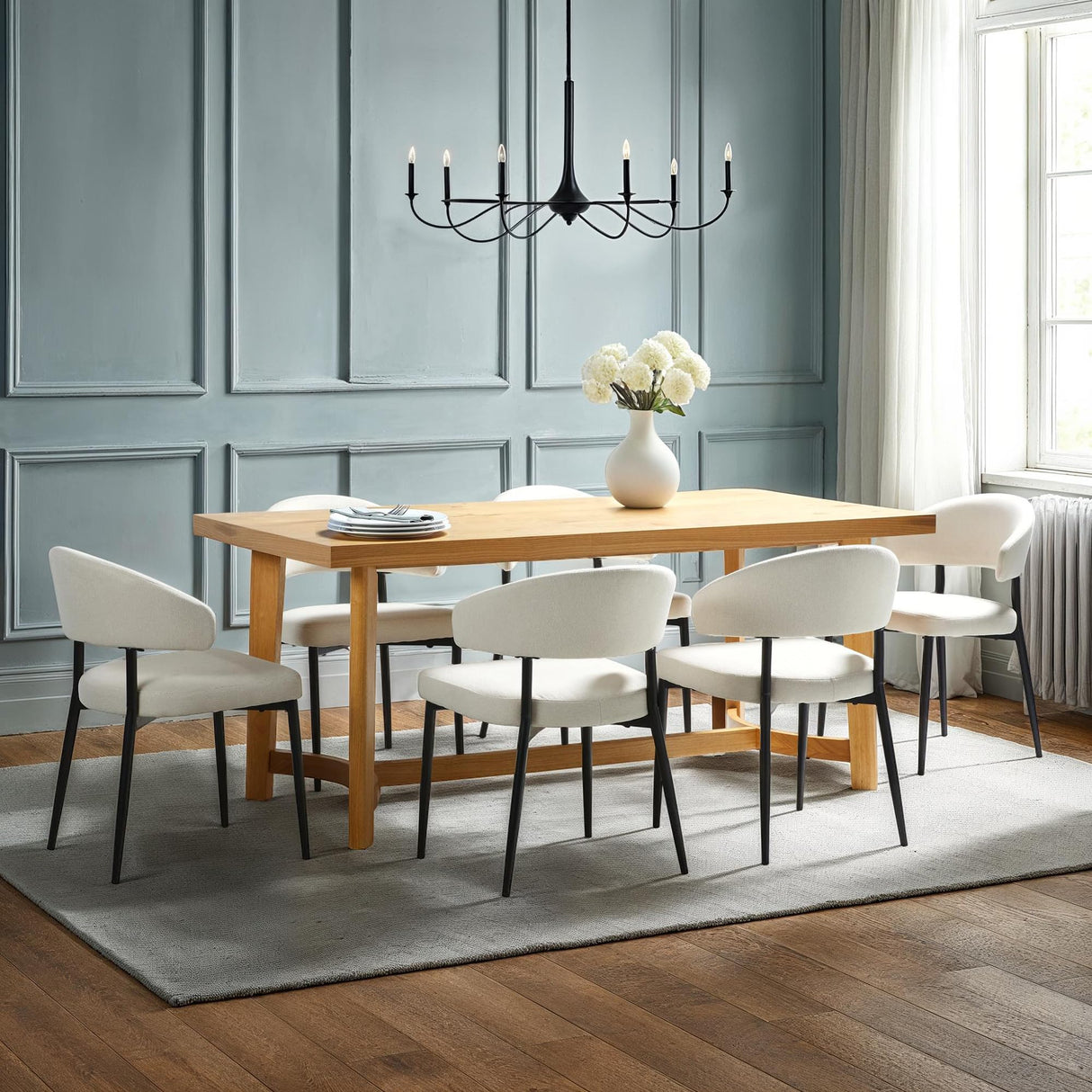 Walker Edison Modern Farmhouse Rustic Solid Oak Wood Rectanglular Dining Table for 6 - White Oak Walker Edison