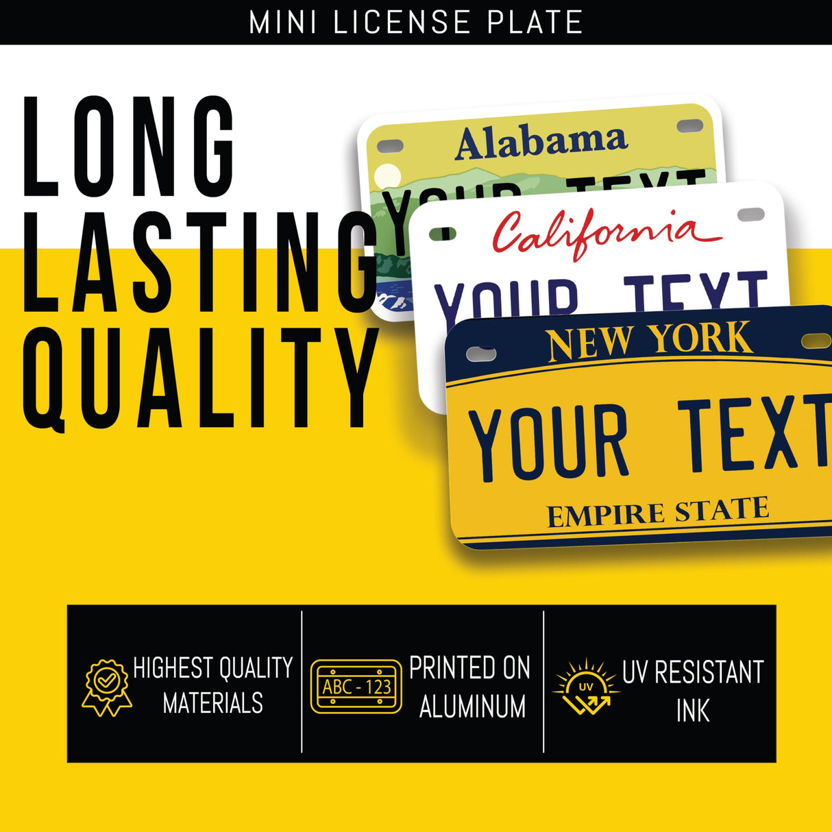 Personalized California Mini License Plate | Choose from All 50 States | Bike License Plate | 7 x 4 inch | Custom License Plate for Kids Toy Car and Wagons | Golf Cart Accessories | Motorcycle Printlabz