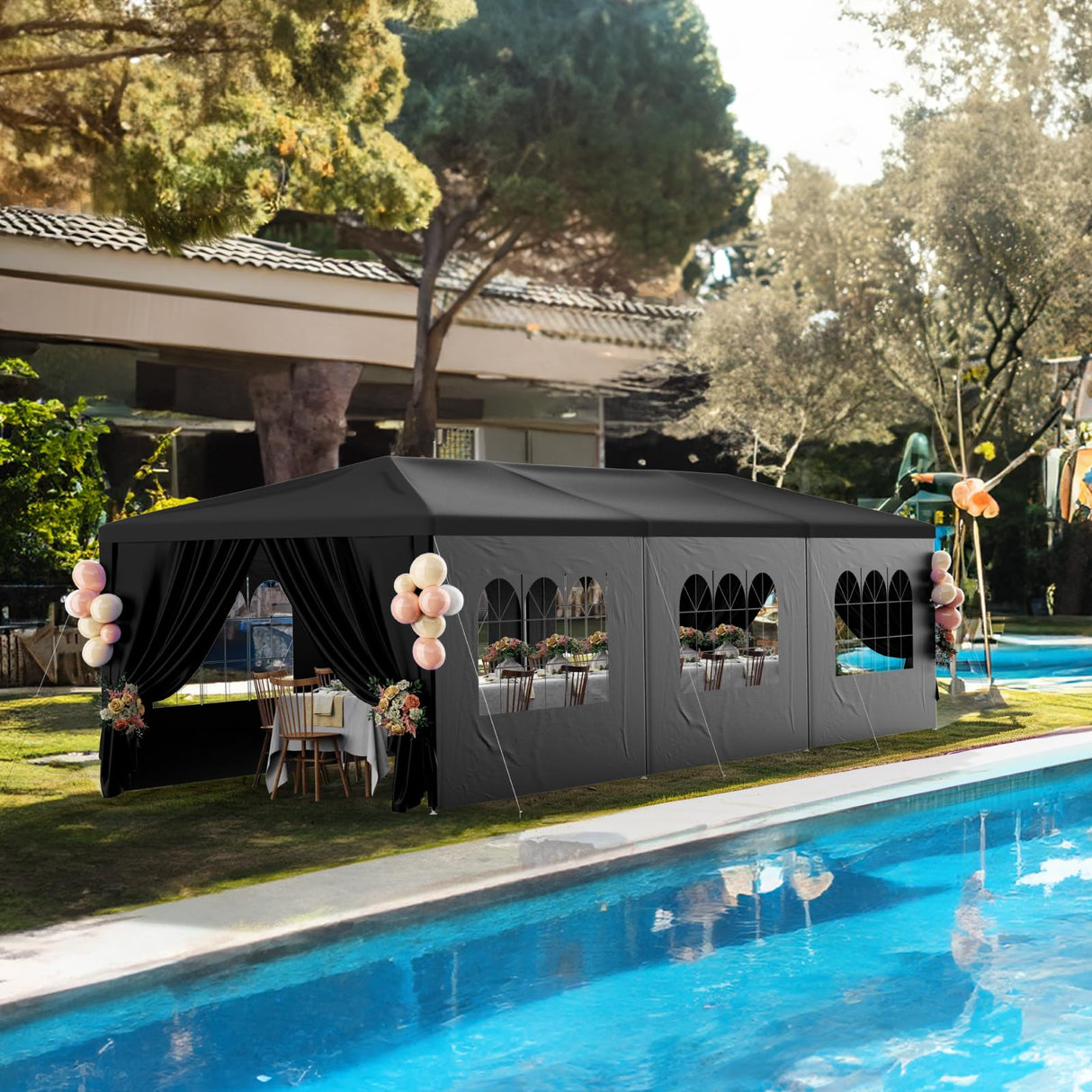 10x30FT Black Party Tent Outdoor Canopy Tent Heavy Duty Wedding Tent Waterproof Patio Gazebo Event Tents for Parties with 8 Removable Sidewalls Perfect for Holiday Birthday Graduation BBQ susici