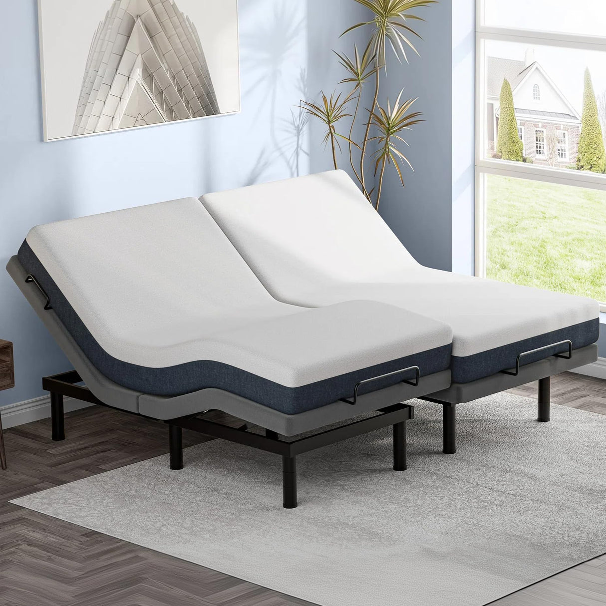 OTDMEL Split King Adjustable Bed Frame with Adjustable Legs, Electric Bed Base Frame with Wireless Remote, 3 Retainer Bars, Zero Gravity & Anti-Snore, Split King OTDMEL