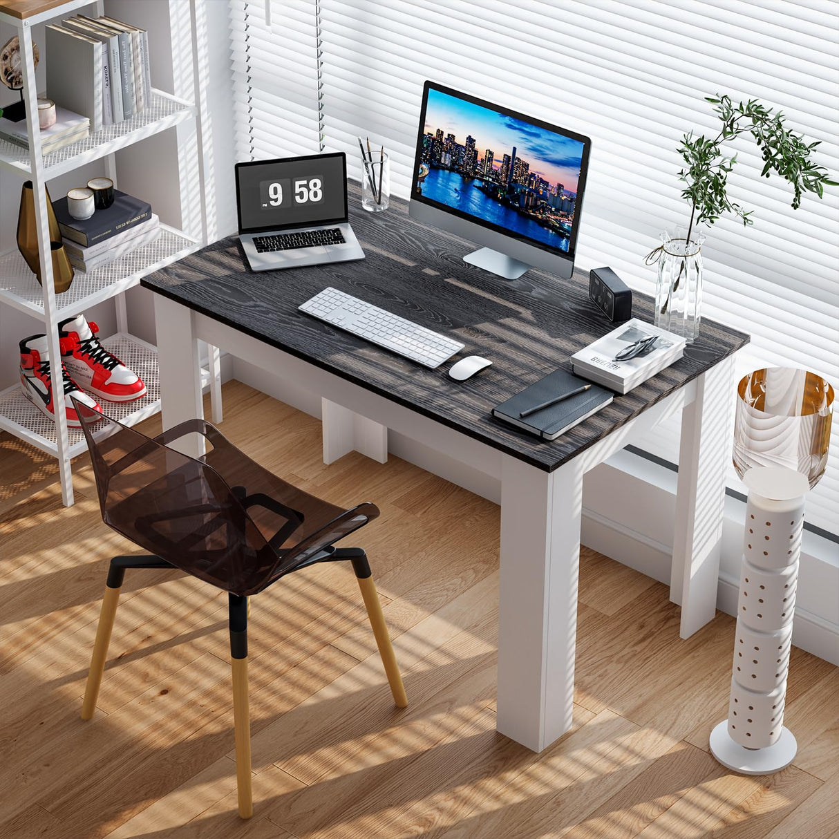 Giantex Wooden Dining Table, Modern Kitchen Table for 4, Rectangular Dinner Table for Kitchen, Dining Room, Living Room, Home Dinette Furniture, 47" L x 28" W x 30" H, (White & Dark Gray) Giantex