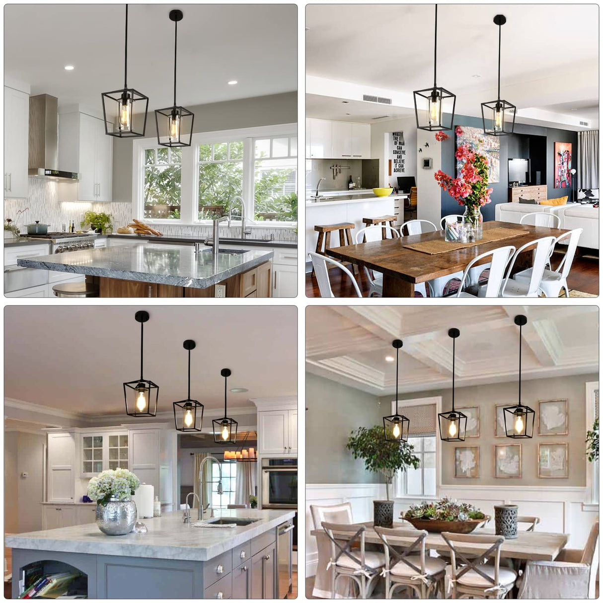 1-Light Black Pendant Light Fixture Farmhouse Iron Cage Metal Pendant Light Lantern Hanging Light Fixtures with Clear Glass Shade for Kitchen Island, Entryway, Dining Room, Hallway 5.9*5.9*8.27IN GZJunYo
