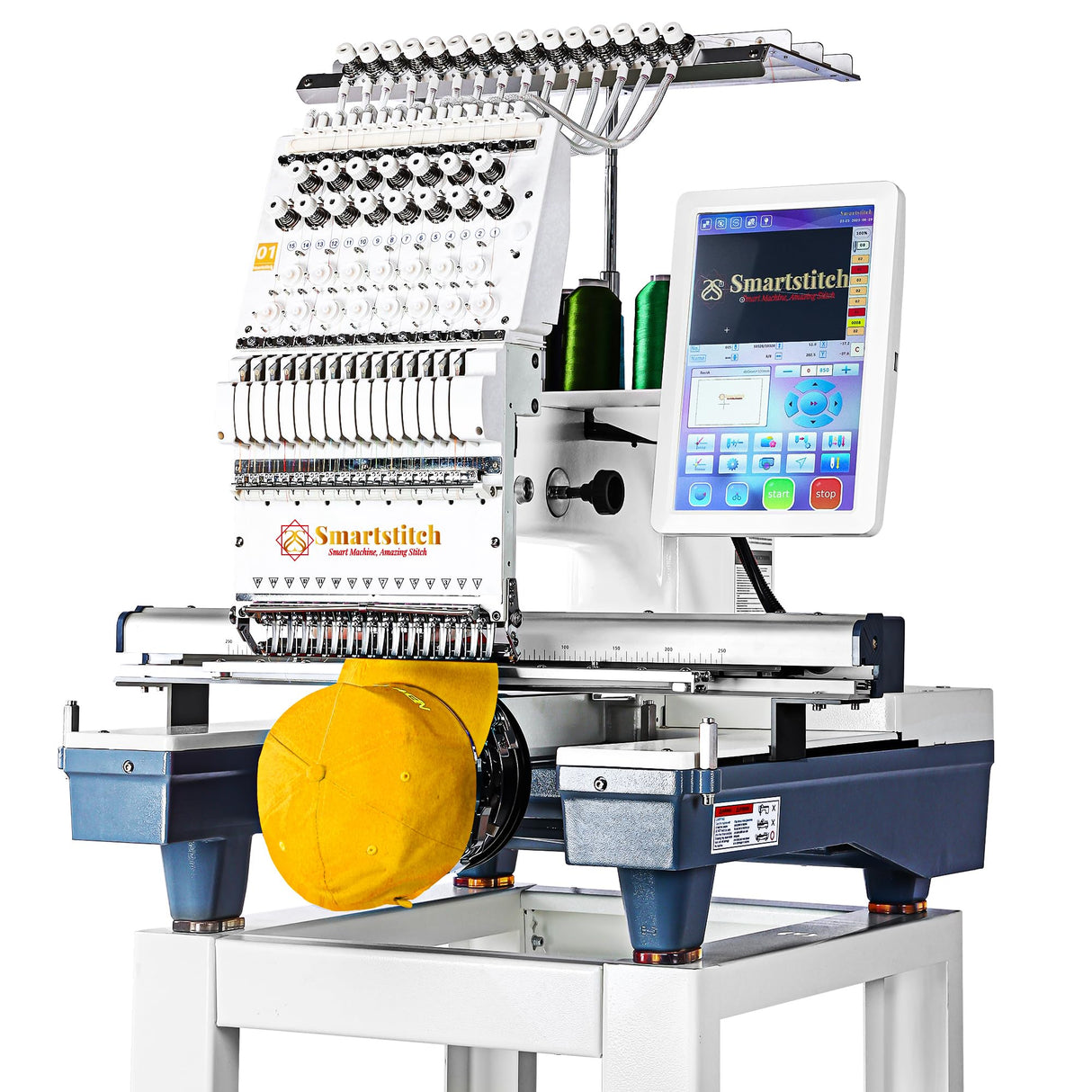 Smartstitch S-1501 Commercial Embroidery Machine with 15 Needles,14"x20" Embroidery Area,1200SPM Max Speed,12" Touch Screen, Wifi available, capable of embroidering on 3D Caps, Flat, T-shirt and more smartstitch