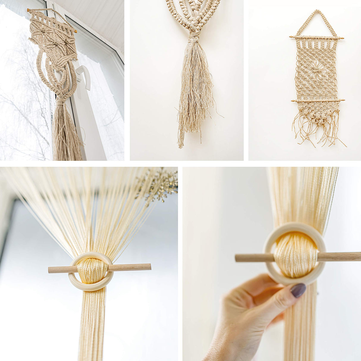 Macrame Kit - 227pc Wall Hanging and Plant Hanger Supplies, 225y Cord 3mm, Beads, Wood Dowels, Rings, E-Book - DIY Craft Starter Set for Adults and Beginners Tephran