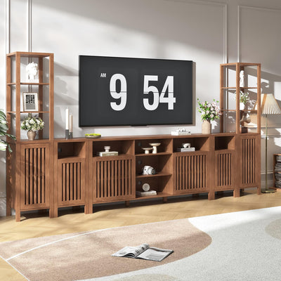 BVIUNTWO Farmhouse TV Stand for 100 inch TVs, Entertainment Center with Bookshelves, 6 Door Media Console with Adjustable Shelves, Storage Cabinet for Living Room Bedroom Home Theater, Rustic Brown