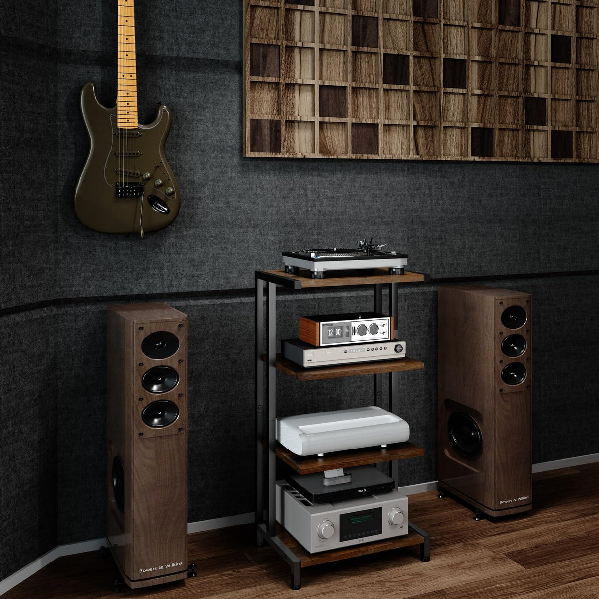 X-cosrack 4-Tier AV Media Stand Corner Shelf Wooden Corner Shelves Component Cabinet Stereo Audio Rack Stand Tower Perfect for DVD Players:Game Console:TV Box:Cable Box:Xbox:WiFi Router X-cosrack