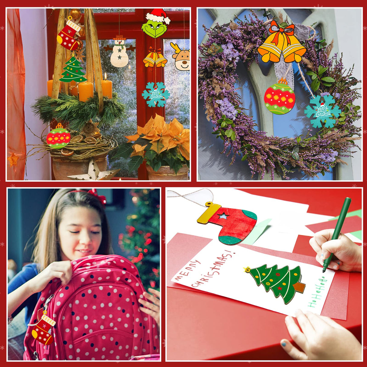 104PCS Wooden Christmas Ornaments Craft Kits Include 40PCS Unfinished Wood Slices with 8 Styles,Xmas Tree Hanging Decorations DIY Craft for Kids to Paint VESPRO