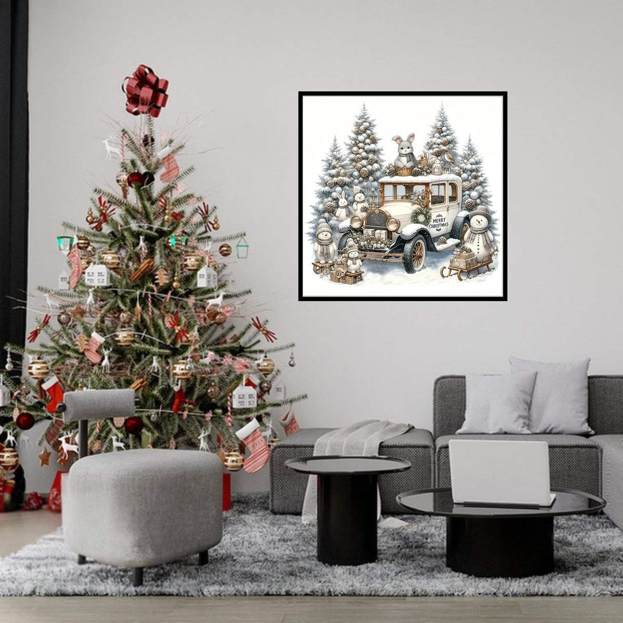 Christmas Diamond Art Kits for Adults, Winter Christmas Truck Diamond Painting Kits for Beginners,5D DIY Full Drill Snowman Paint by Diamonds Gem Art Painting Kit for Home Wall Decor 13.8x13.8inch GXGLLPZBY