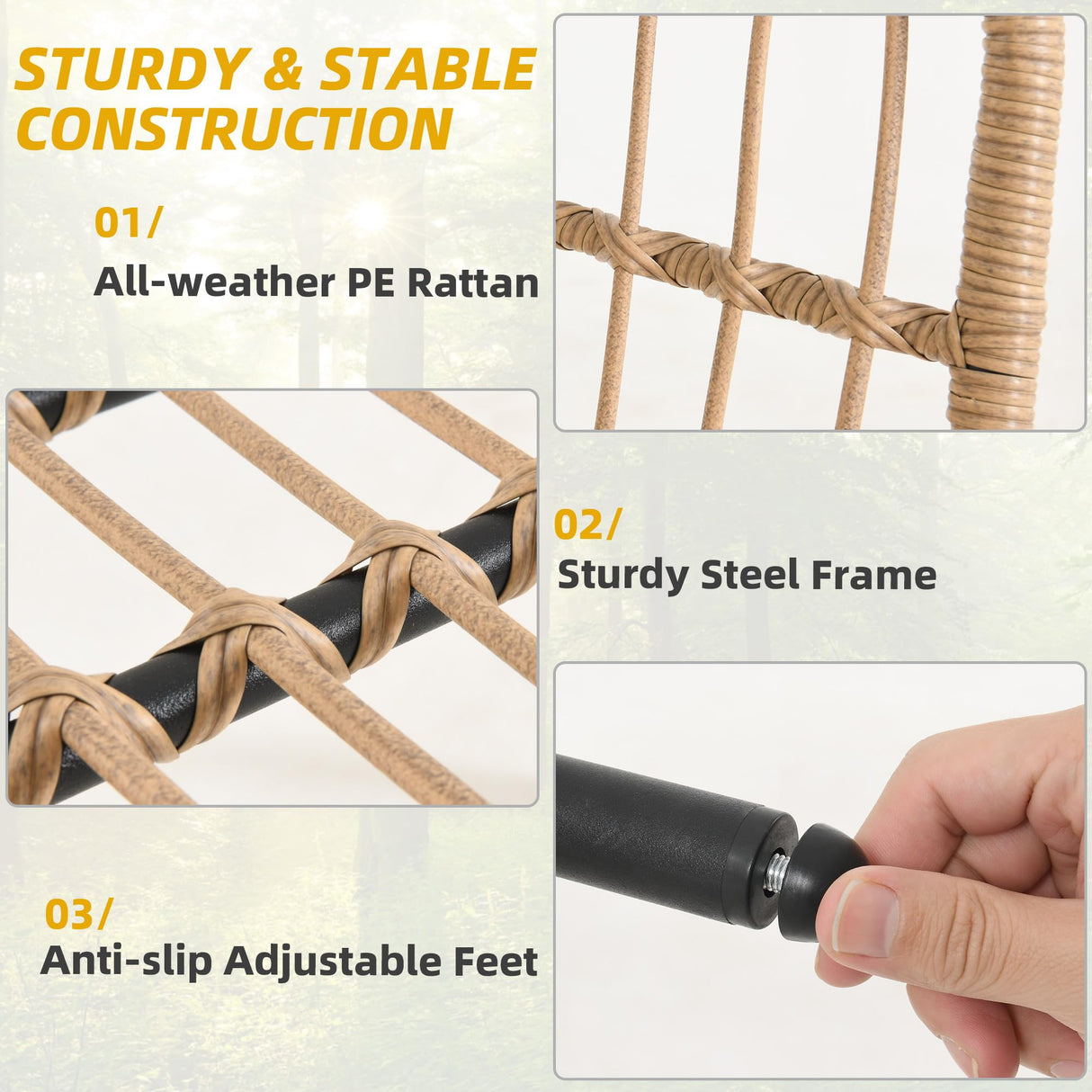 DWVO 4 Pieces Patio Furniture Set, Outdoor Wicker Bistro Set, All-Weather Rattan Conversation Set with Loveseat Chairs Table Soft Cushions for Backyard, Pool, Deck, Garden (Grey) DWVO