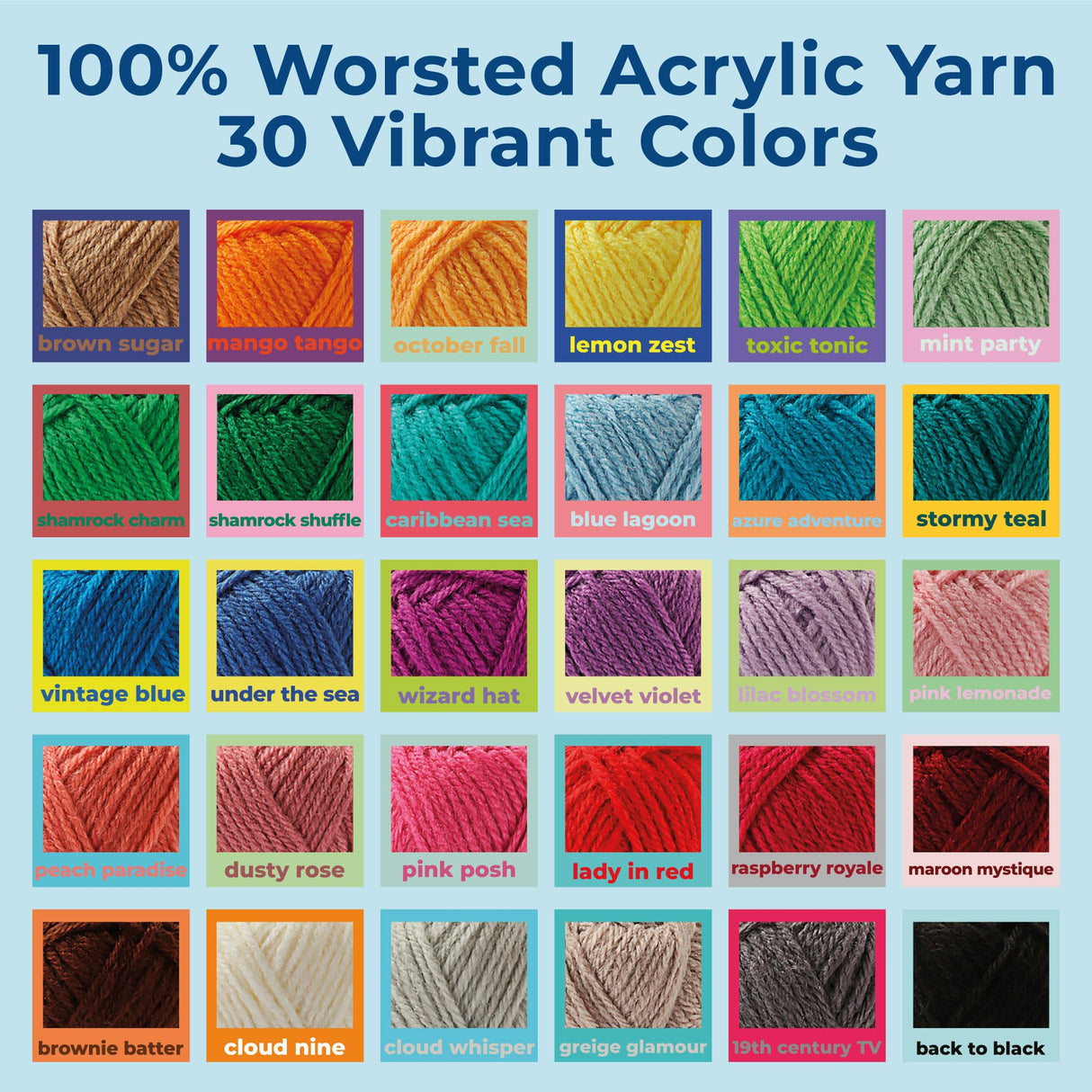 CRAFTWIZ 100% Acrylic Yarn for Crocheting and Knitting - 30x20g Skeins of #4 Worsted Weight, 1200 Yards of Soft Yarn, Perfect for Amigurumi and Other Small Crafts Projects Craftwiz