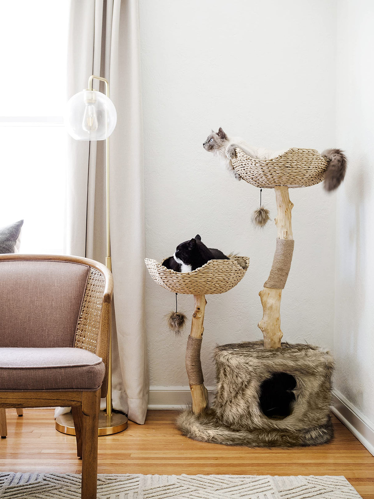 MAU Modern Cat Tree Tower for Large Cats, Real Branch Luxury Wood Cat Tower, Cat Scratching Tree, Cat Condo, Cat Lover Gift, by Mau Lifestyle Mau Lifestyle