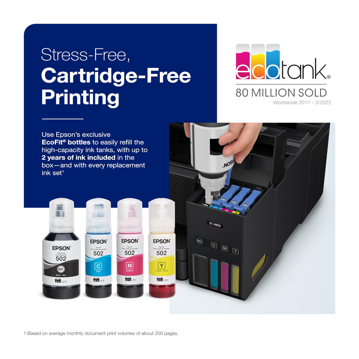 Epson EcoTank ET-4850 Wireless All-in-One Cartridge-Free Supertank Printer with Scanner, Copier, Fax, ADF and Ethernet – The Perfect Printer Office - Black Epson