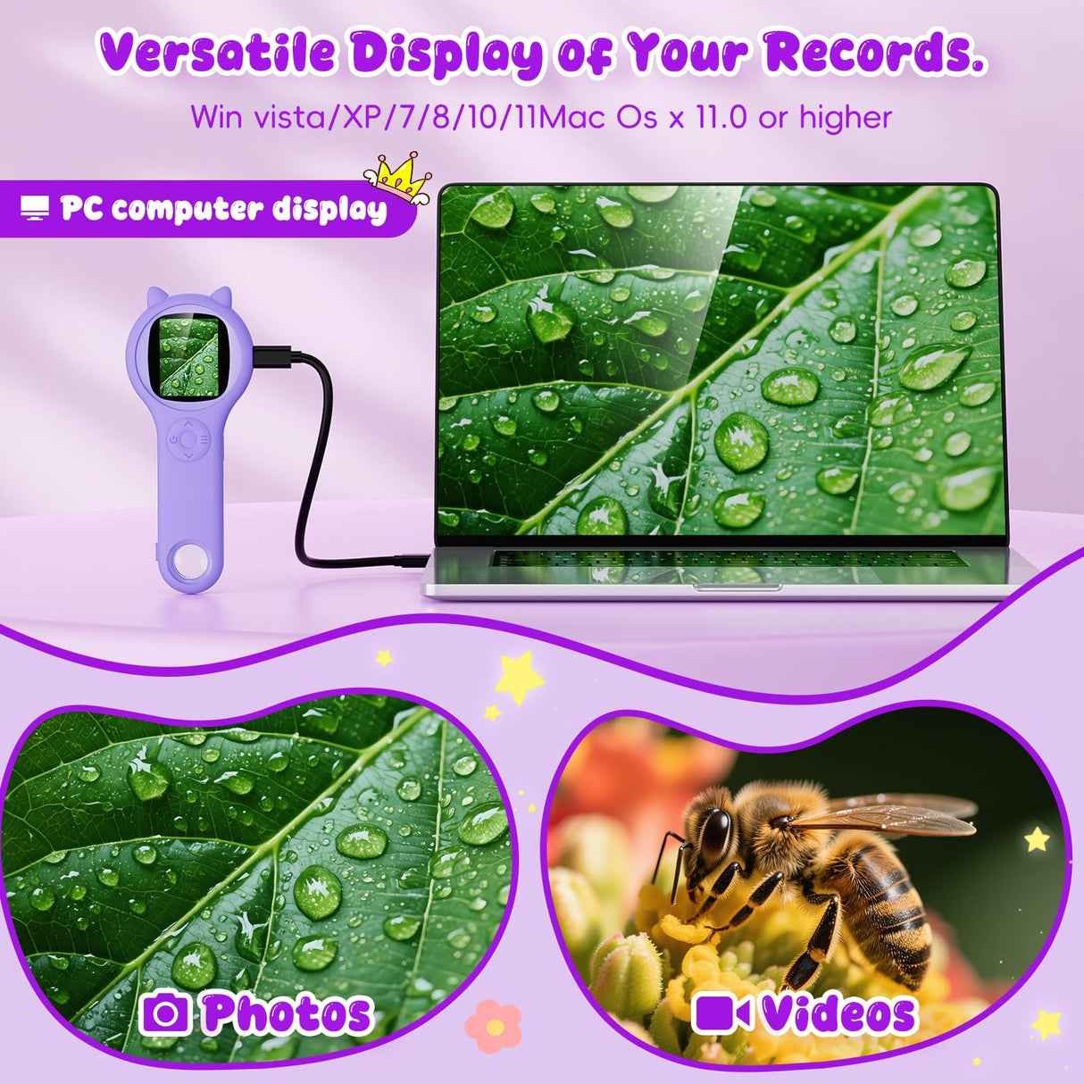 Microscope for Kids - Mini Pocket Handheld Microscope for Toddlers-STEM Educational Science Kit Toys for Christmas Birthday Gifts Toys for 5 6 7 8 9 10 11 12 Year Old Girls(Purple) Ashfly