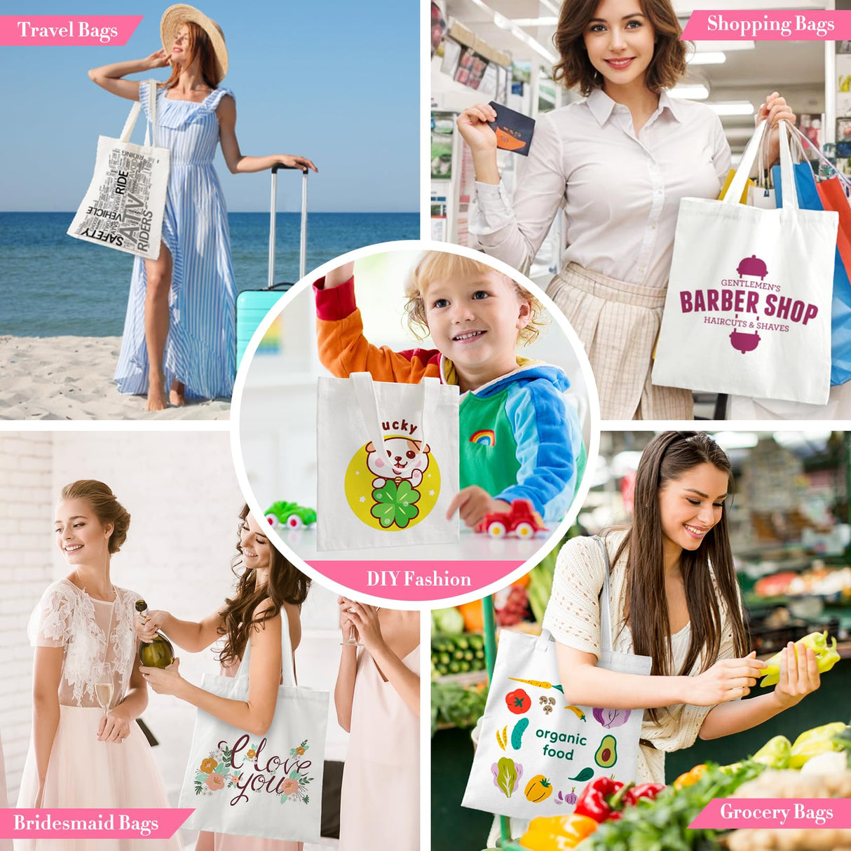 Sublimation Blank Tote Bags, 20Pack Canvas Tote Bags 16.1 x 15.4 Inch, 9.1 x 8.3 Inch Small Canvas Tote Bags Reusable Grocery Bags Shopping Cloth Bags for Heat Transfer, DIY, Christmas Craft, White TAOZIM