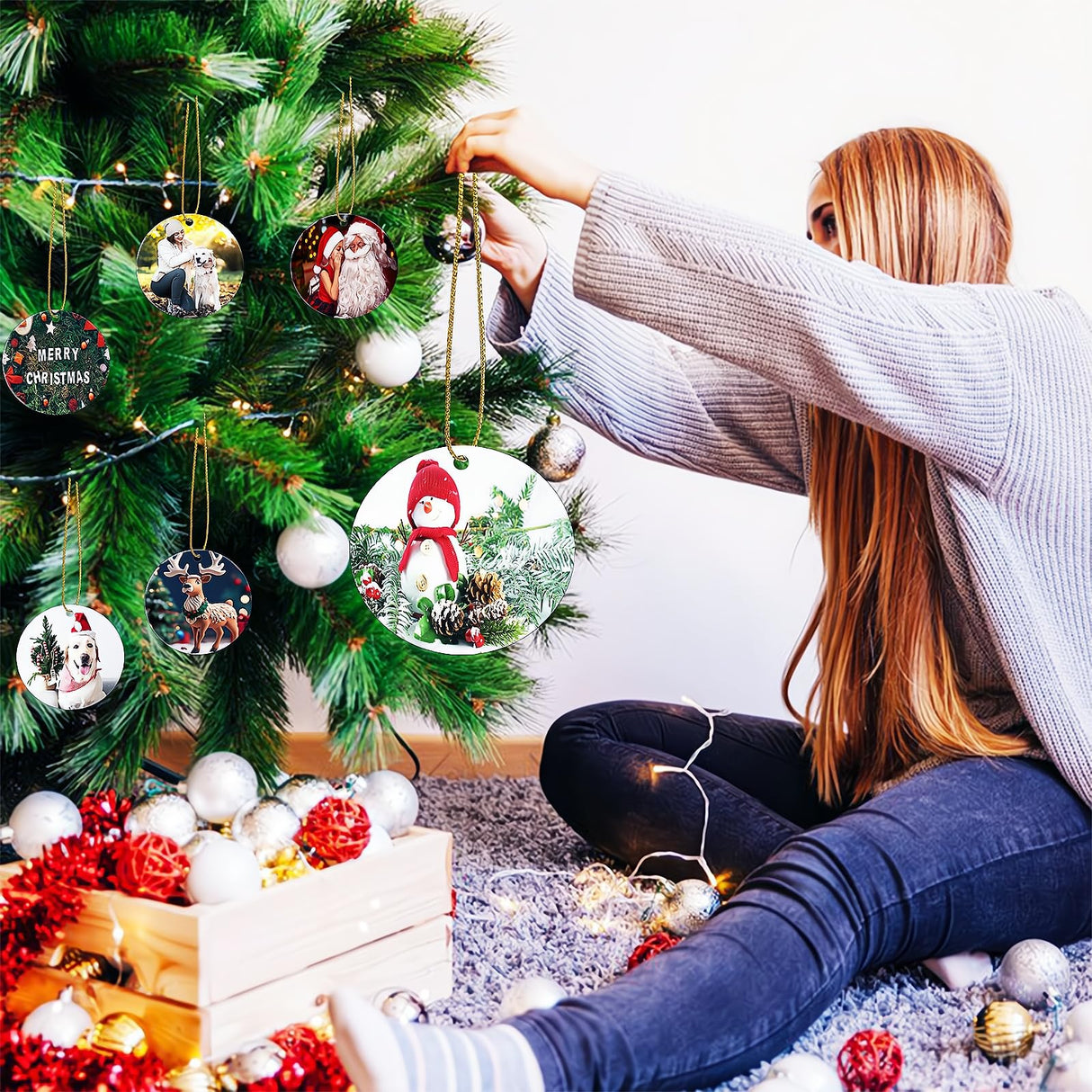 20pcs Metal Sublimation Ornament Blanks,Christmas Ornaments for Christmas Tree Decor,Sublimation Round Blanks Bulk for Heat Press Printing,DIY Handmade Crafts Double Sided Sublimation Ornaments (20) Guyuewey