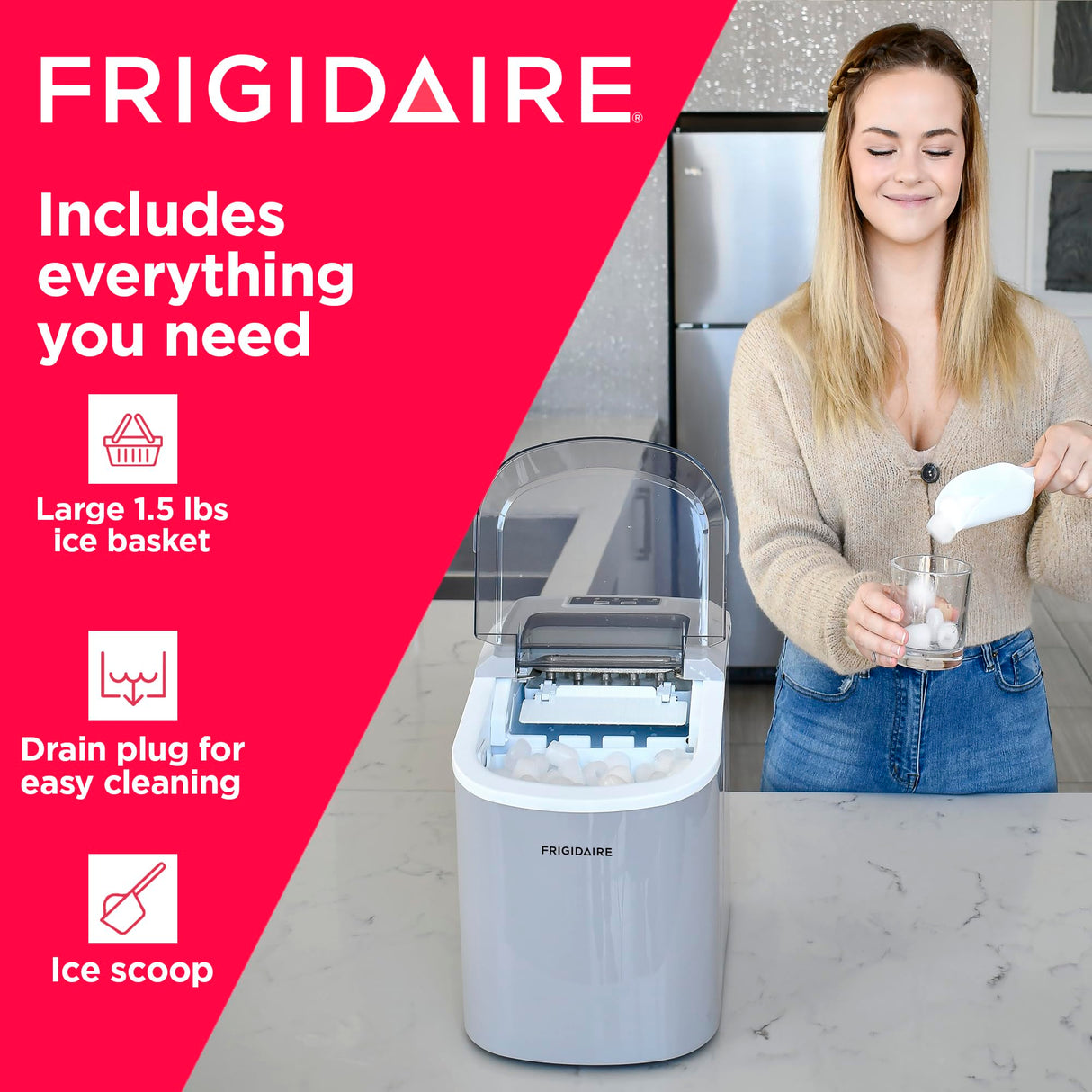 FRIGIDAIRE EFIC189-Silver Compact Ice Maker, 26 lb per Day, Silver Frigidaire