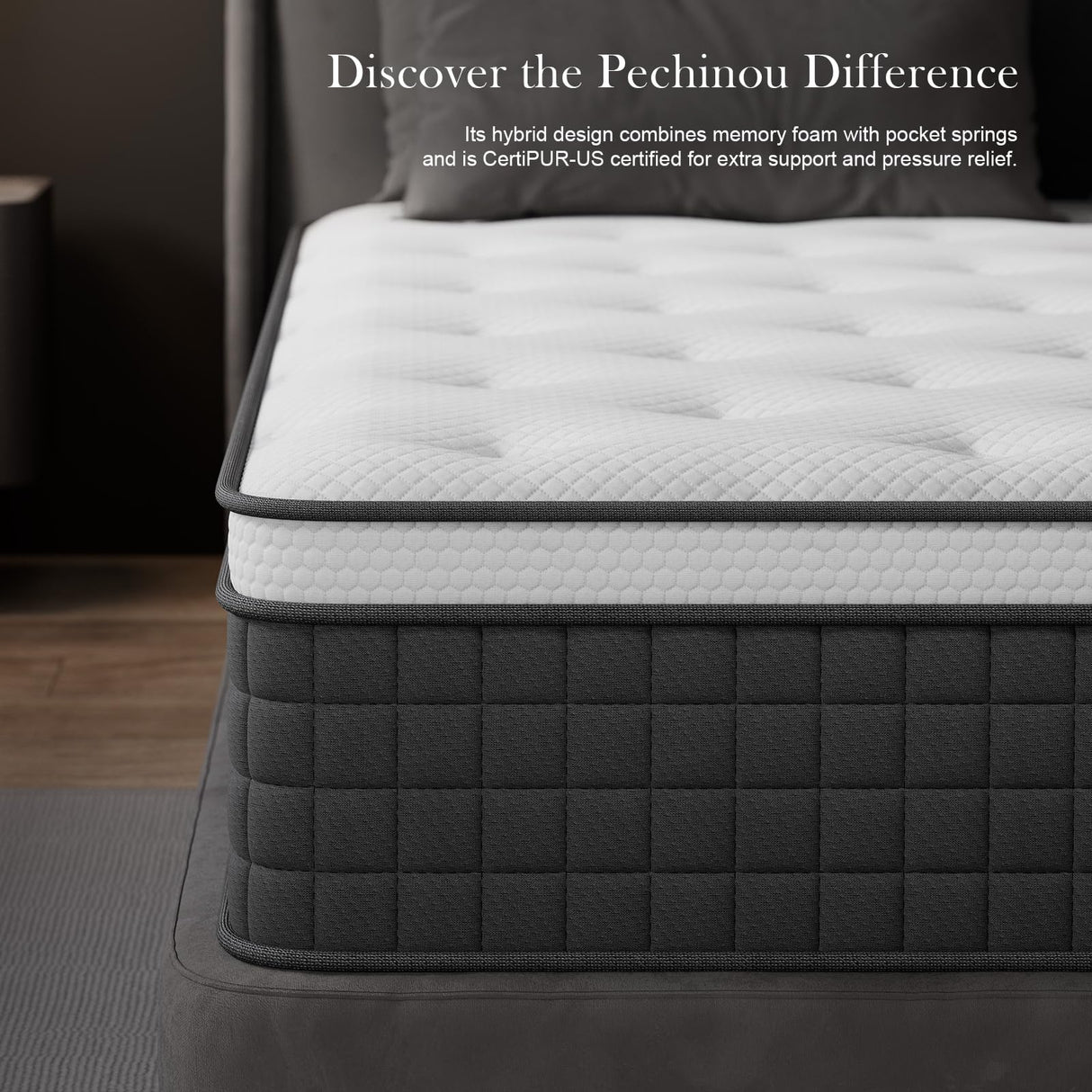 Queen Mattress 8 Inch Queen Size Hybrid Mattresses in a Box, Soft and Comfort Medium Firm Gel Memory Foam and Individual Pocket Springs, Fiberglass Free Bed Mattress, Breathable, CertiPUR-US Certified PECHINOU