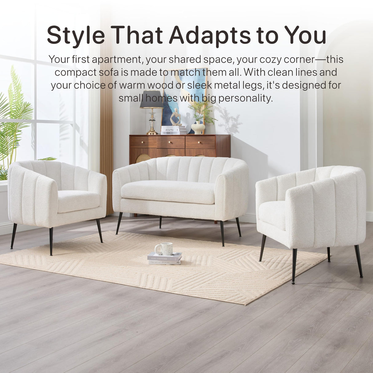 Aortzio 50.2'' Loveseat Sofa, Modern Sherpa Boucle 2-Seater Sofa with Metal Legs, Comfy Upholstered Small Accent Couch for Living Room Bedroom Office (White). Aortzio