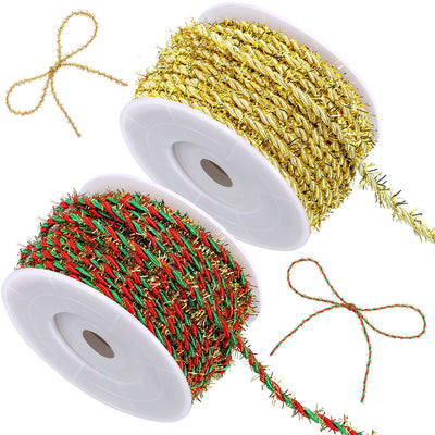 2 Roll Christmas Crafts Thin Rope Decorative Twine Colorful Packaging Structures Christmas Twine Cooking Twine Gardening Applications for Wedding Festival (Gold, Red and Green)