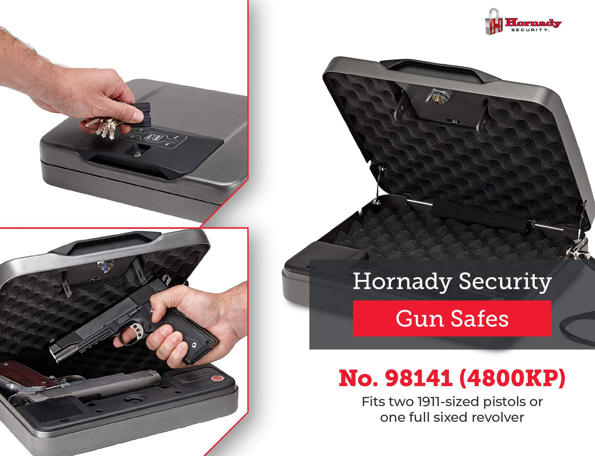 Hornady Rapid Safe 4800KP - Portable Gun Safe for Firearms - RFiD Safe for Fast, Multiple Method Entry - Includes Rapid Safe, RFiD Wristband, Key Fob, 2 Decals, 2 Barrel Keys and Security Cable Hornady