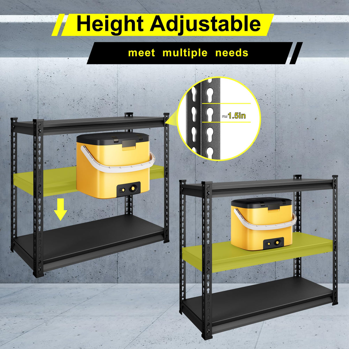 Huhaneon Garage Shelves Heavy Duty - 48''W 1,500Lbs Metal Adjustable Storage Shelving Rack Units for Warehouse Basement 48" W x 16" D x 36" H 3 Tier Black Huhaneon