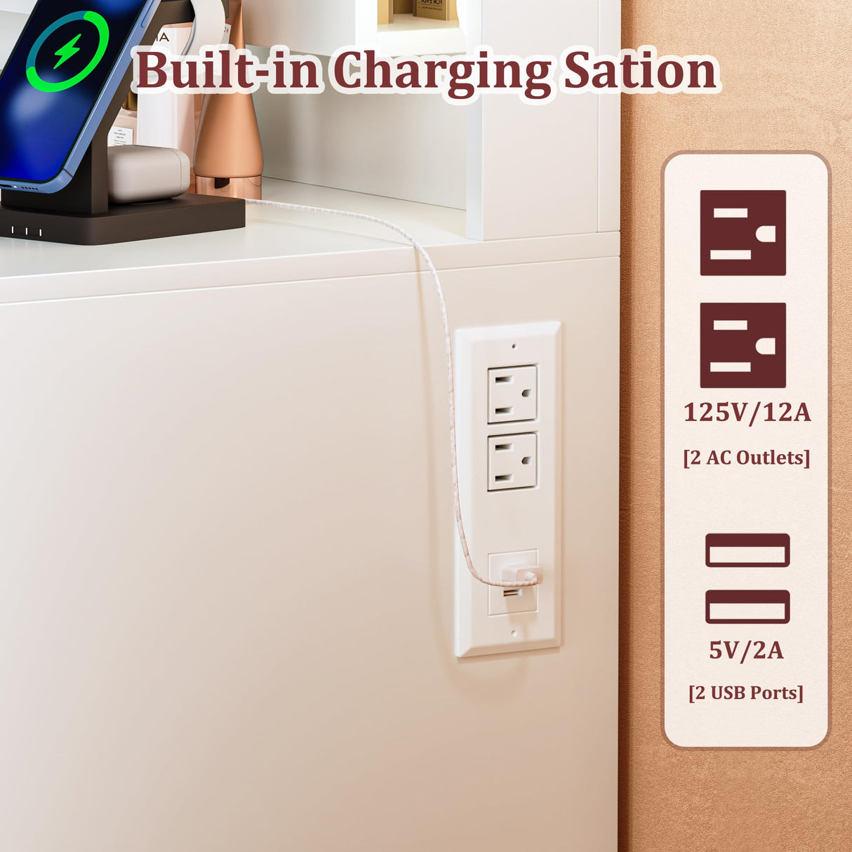 ALEXNUTRE Vanity Desk with Large Mirror and Lights, 45.3in Makeup Vanity with Power Outlet 9 Drawers & Storage, 3 Lighting Color Adjustable, White Vanity Desk for Bedroom ALEXNUTRE