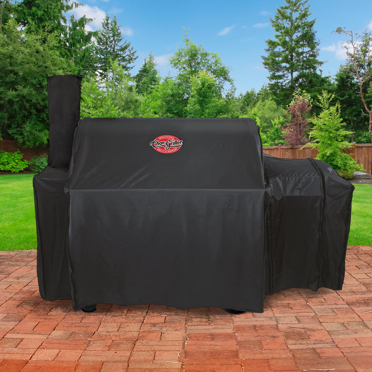 Char-Griller® Grand Champ™ Grill Cover, Shields and Protects from Moisture, Wind, Sand, Birds and Dirt, PVC and Polyester Blend, Black, Designed to Fit Model # 8250. Char-Griller
