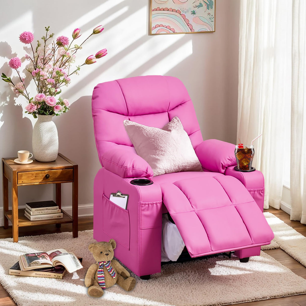 SNUGWAY Marshmallow Larger Kids Reclining Chair Leather Recliner Sofa Children Ages 3-12 SNUGWAY