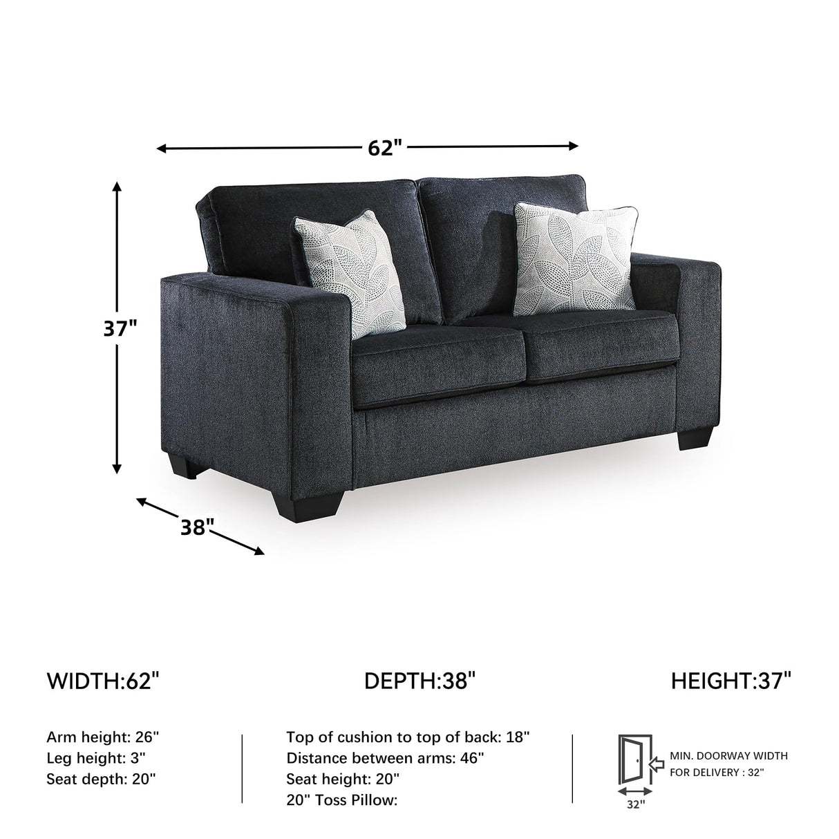 Signature Design by Ashley Altari Modern Loveseat with 2 Accent Pillows, Dark Gray Signature Design by Ashley