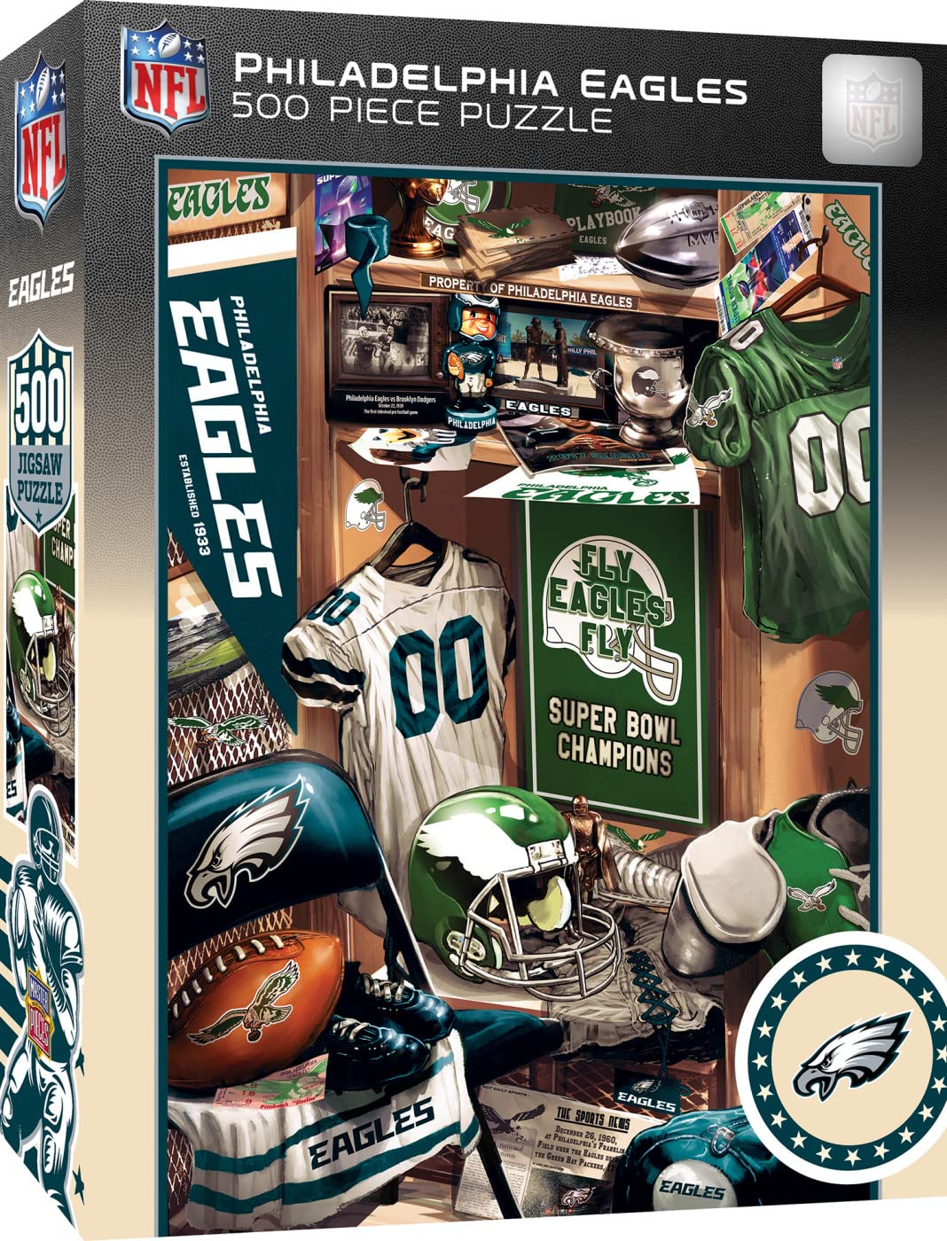MasterPieces Game Day 500 Piece Jigsaw Puzzle for Adults - NFL Philadelphia Eagles Locker Room - 15"x21" Masterpieces