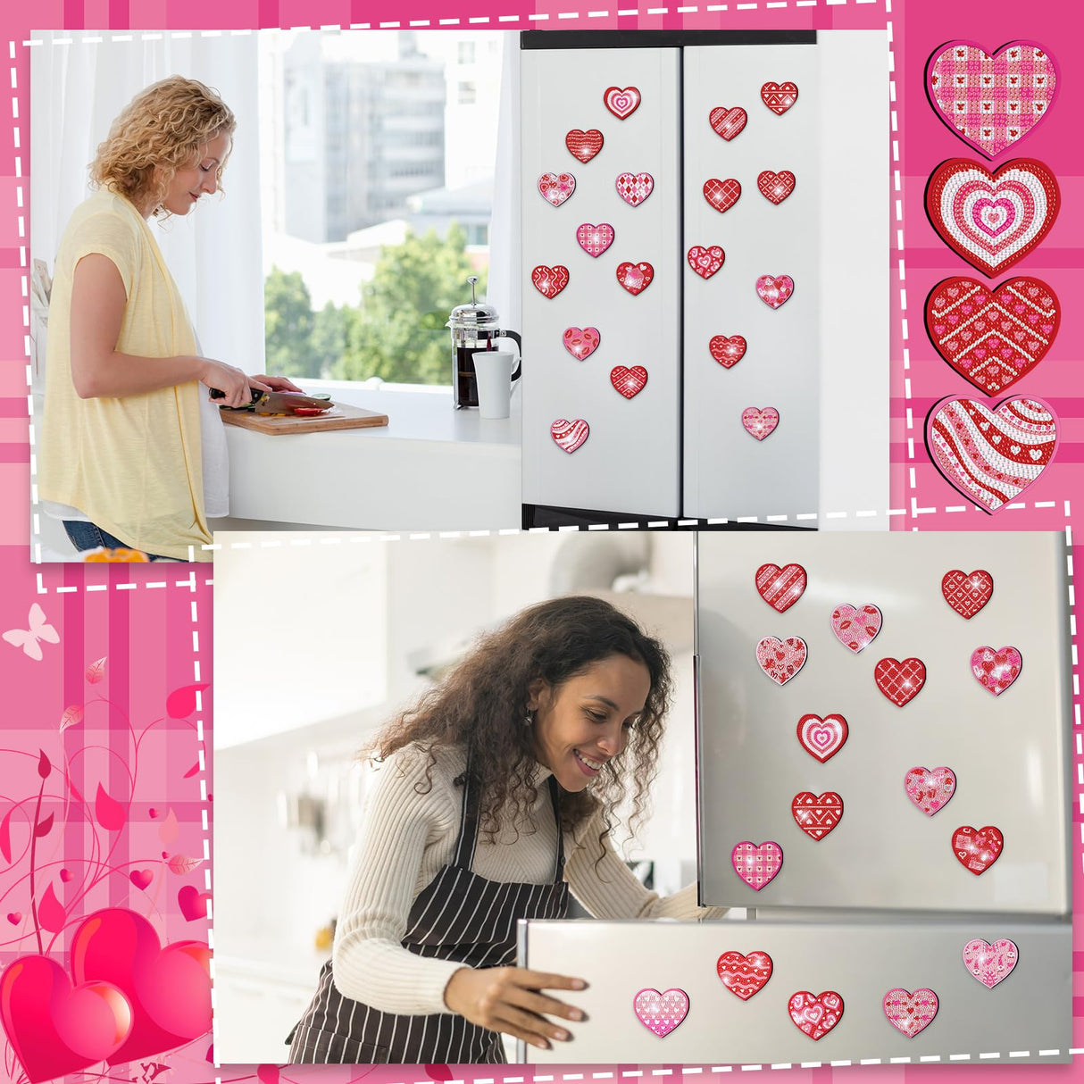 Motipuns 30 Pcs Valentine's Day Heart Diamond Painting Magnets Kits Valentines Diamond Art Fridge Magnet Refrigerator Sticker for Beginners Adults DIY Art Craft Gifts Home Decors Motipuns