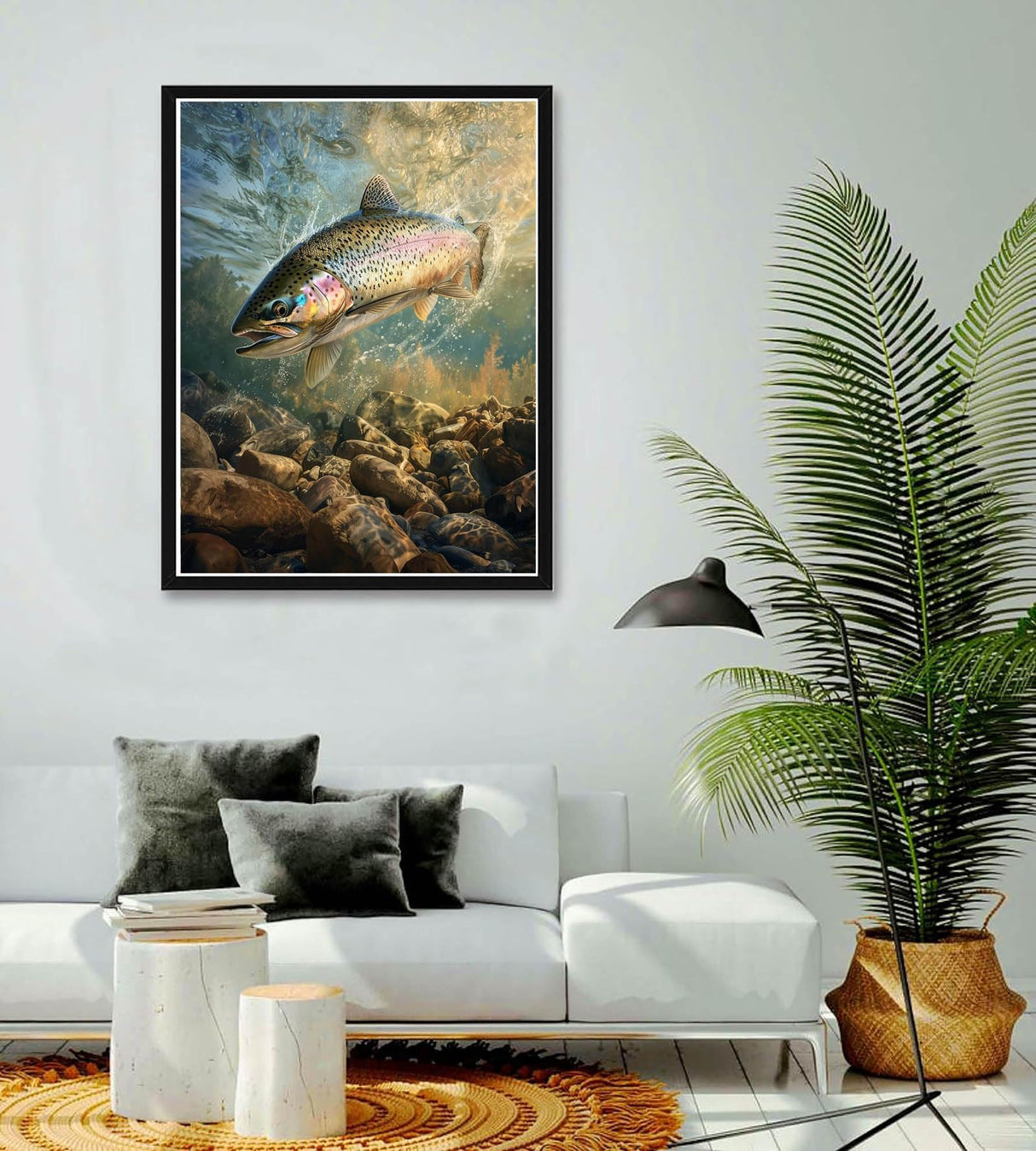 Bimkole Fish Paint by Number for Adults, DIY Oil Painting Kit on Canvas with Paintbrushes and Acrylic Pigment, for Paint by Numbers for Beginner, for Home Wall Decor (16x20Inch) Qm2833 Bimkole