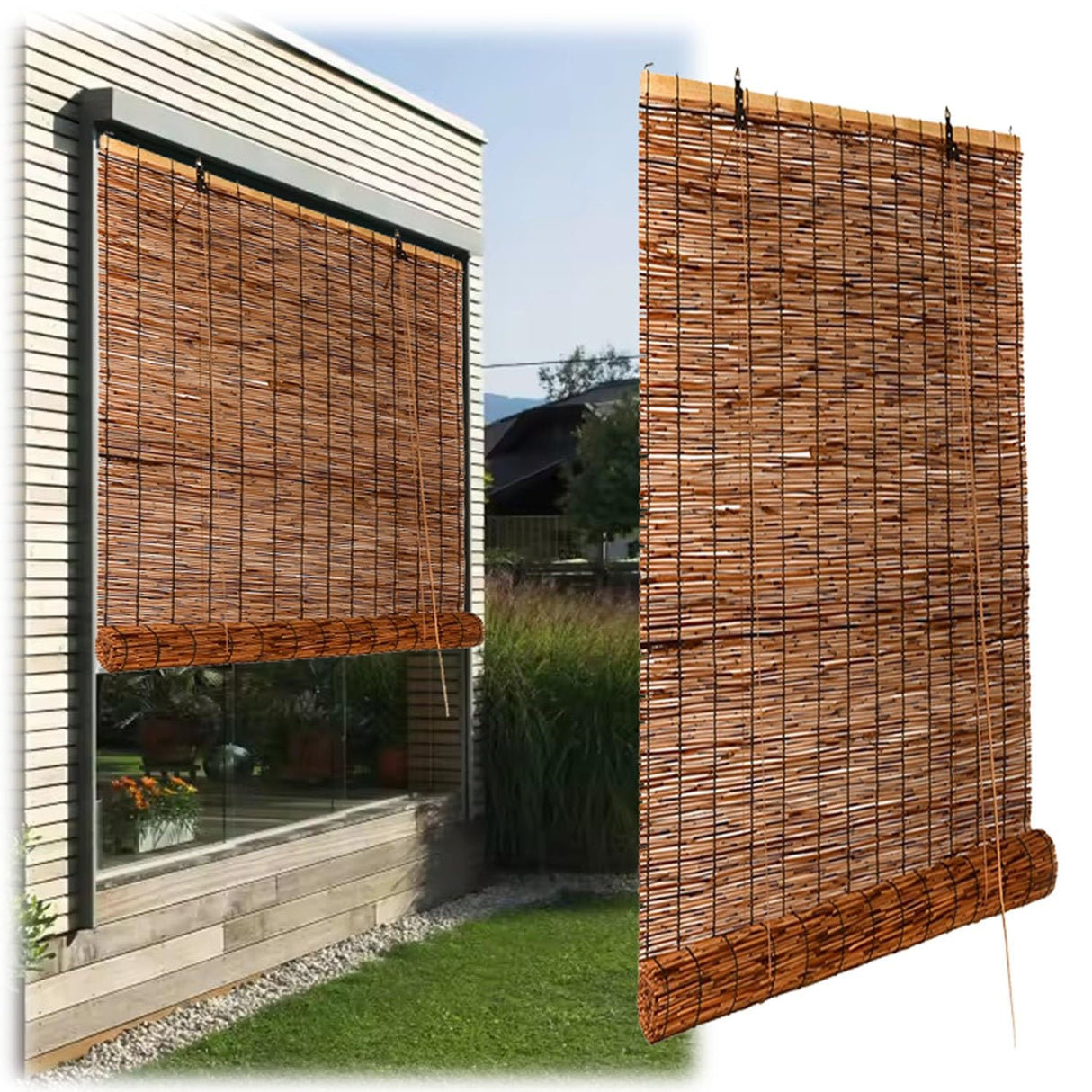 VSOYRA Bamboo Exterior Blinds Cordless Roll up Patio Shades, Bamboo UV Protection Roller Shades for Windows 31 32 33 34 35 36 37 38 39 40 72 64 Bamboo Indoor/Outdoor Privacy Roman Curtain VSOYRA