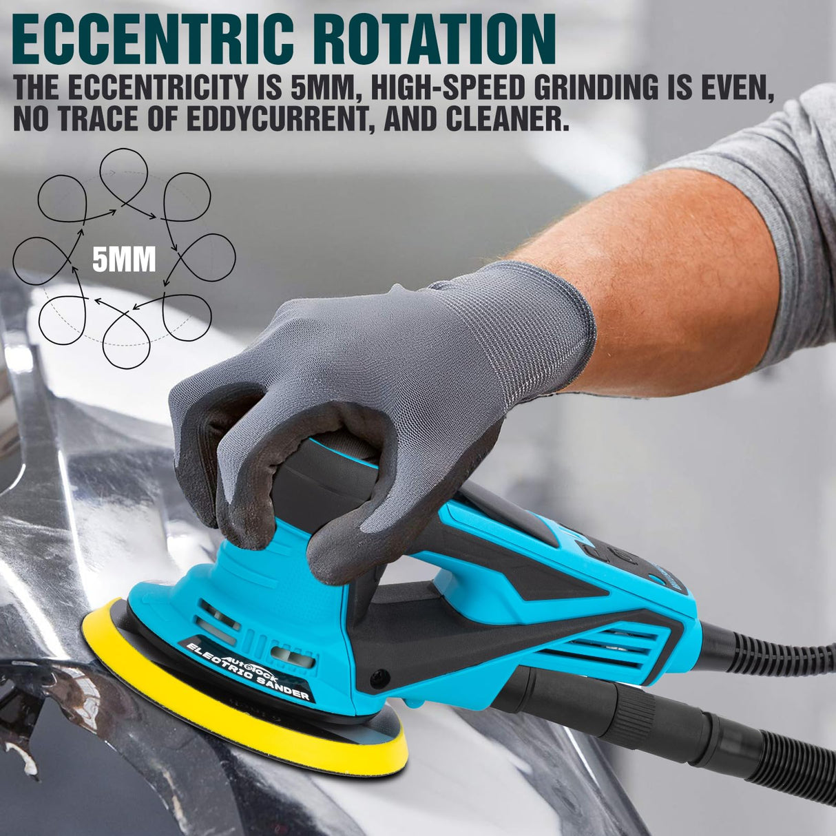 Autolock Electric Random Orbital Sander, 350W brushless motor with 5&6-inch pads, 4000-10000RPM Electric Palm Sander for Woodworking, Sanding and Polishing (Blue) Autolock