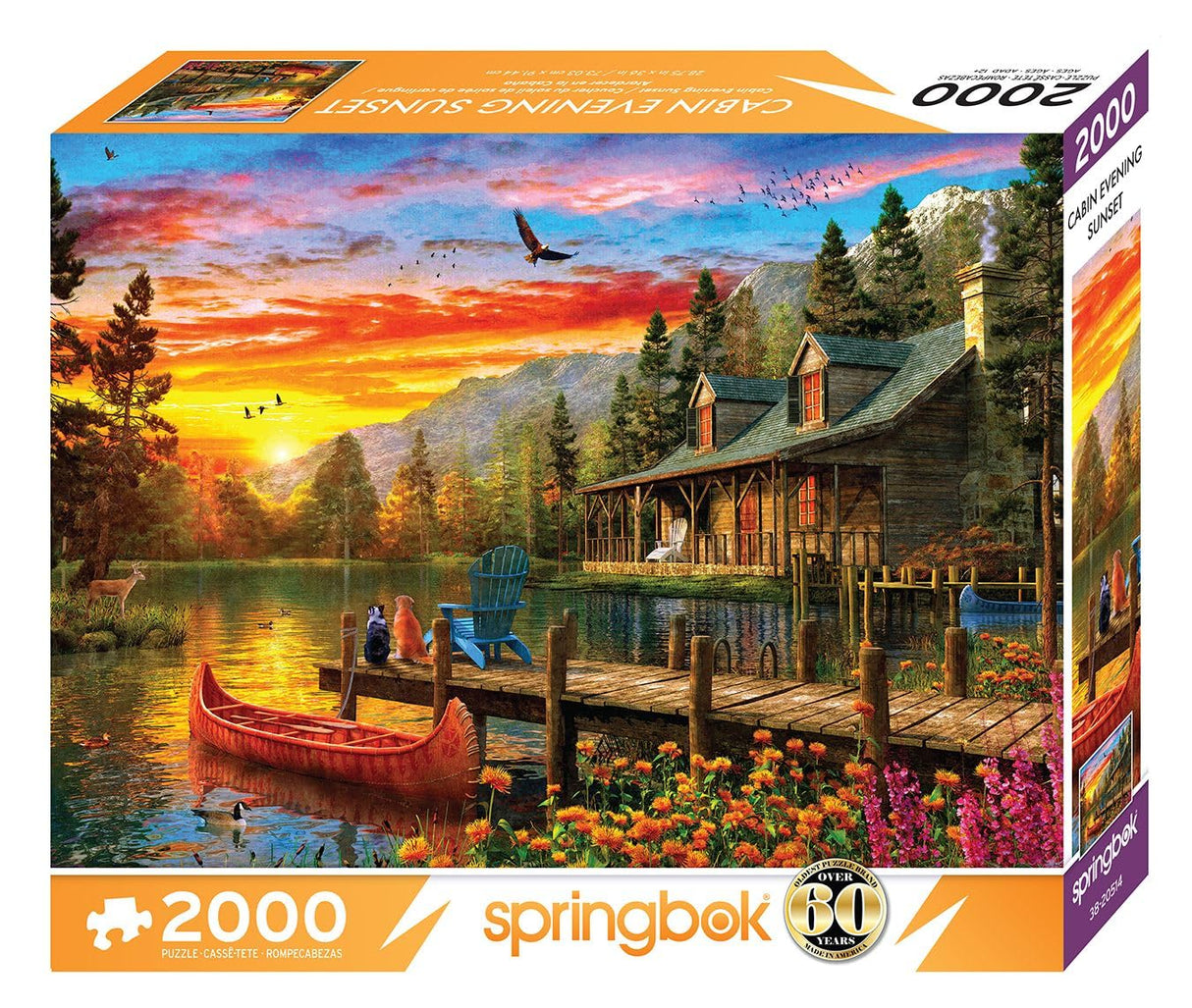 Springbok's Cabin Evening Sunset 2000 Piece Puzzle for Adults Featuring a Serene Illustration of a Cabin Getaway at Sunset Springbok
