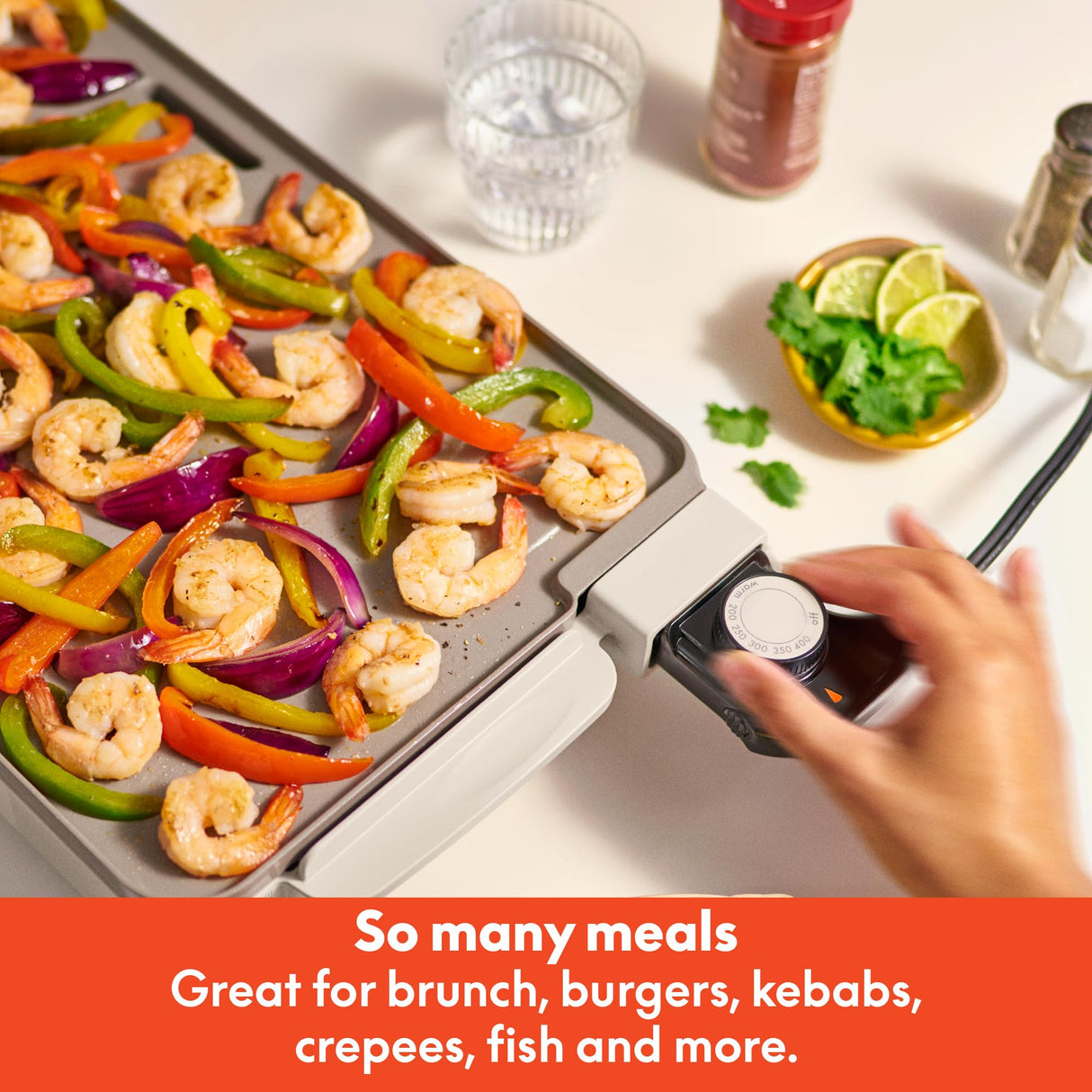 bella 10" x 20" Electric Griddle with Warming Tray, EverGood™ Ceramic Nonstick Coating & Removable Temperature Probe, Dishwasher-Safe Drip Tray & Cool Touch Handles, 1500 Watt, Oatmilk BELLA