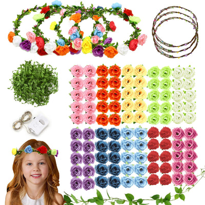 Augshy 20 Sets Flower Crown Making Kits, Make Your Own Flower Crown DIY Wreath Headbands and Bracelets Floral Garland Arts and Crafts Gift for Women Girls Party Wedding Hair Accessories
