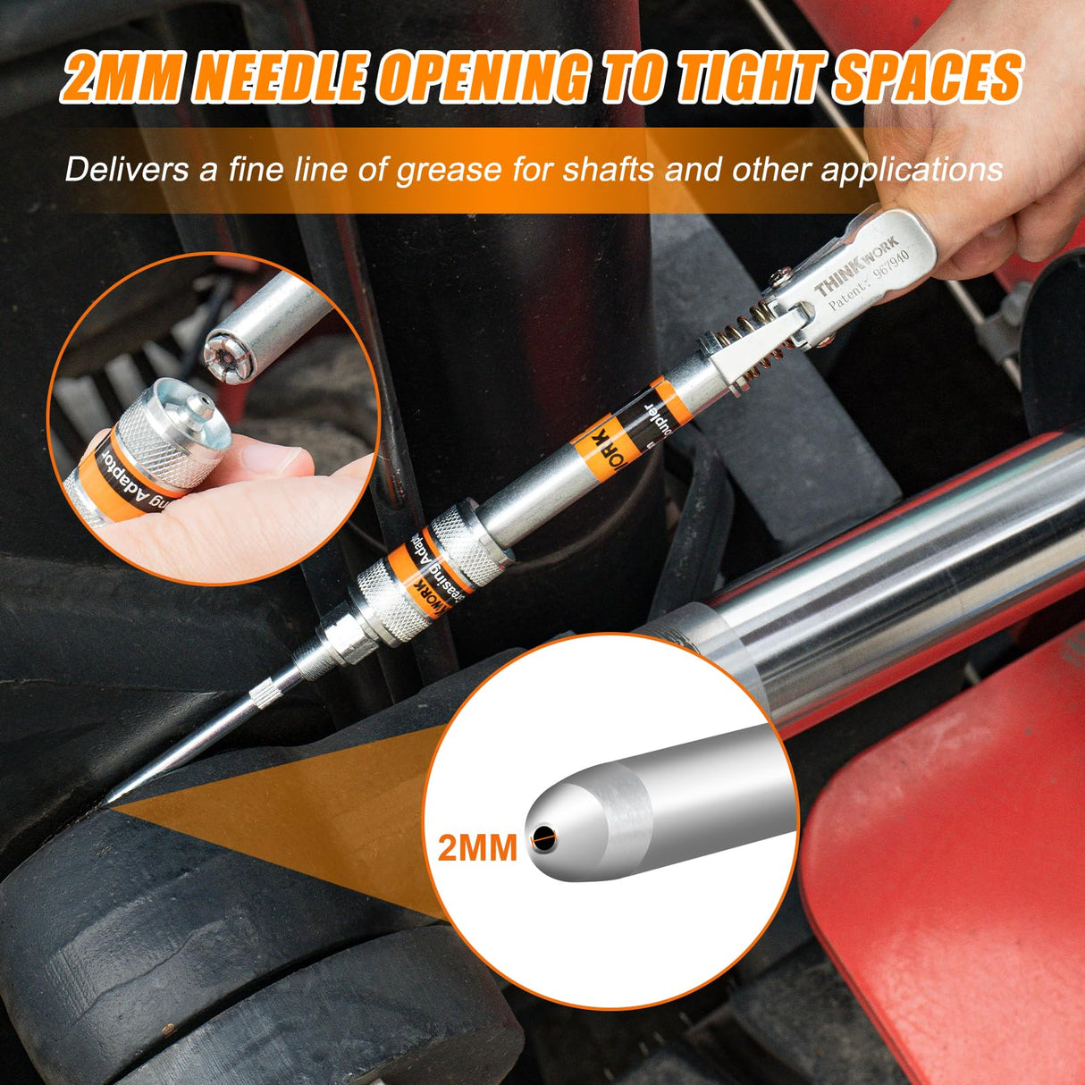 THINKWORK Grease Gun Coupler Set, Double Handle Extra Reach Strong Lock on Greases Gun Couplers with 90°Grease Coupler Adaptor, 12000 PSI Compatible with All Grease Guns 1/8" NPT Grease Gun Fitting THINKWORK