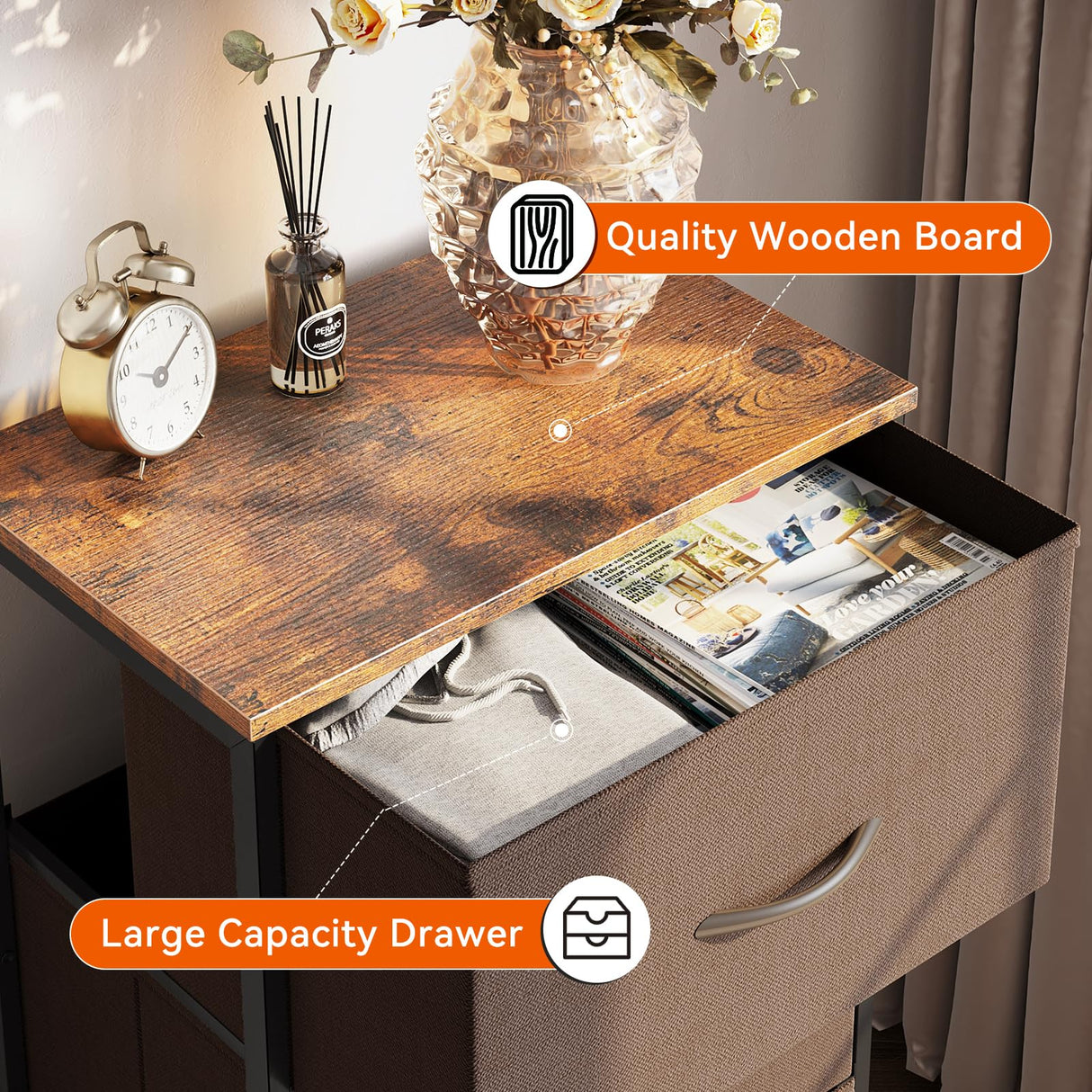 AODK Dresser for Bedroom Nightstand Small Dresser Chest of Drawers End Table for Living Room, Closet Dresser with 3 Storage Drawers Organizer Clothes, Brown AODK