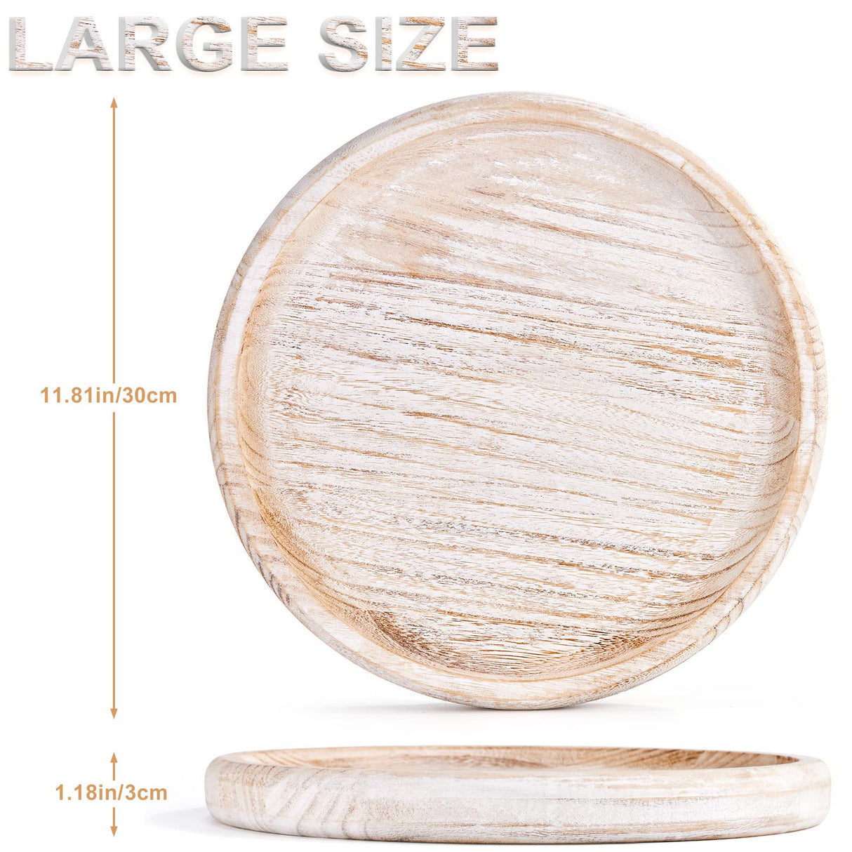 Yangbaga 11.8In Wooden Decorative Serving Tray Coffee Table Tray, Rustic Round-Ottoman Centerpiece Candle Holder Trays,Whitewashed Tray Decor for Farmhouse Kitchen Decor&Table Decor&Dining Room Table Yangbaga