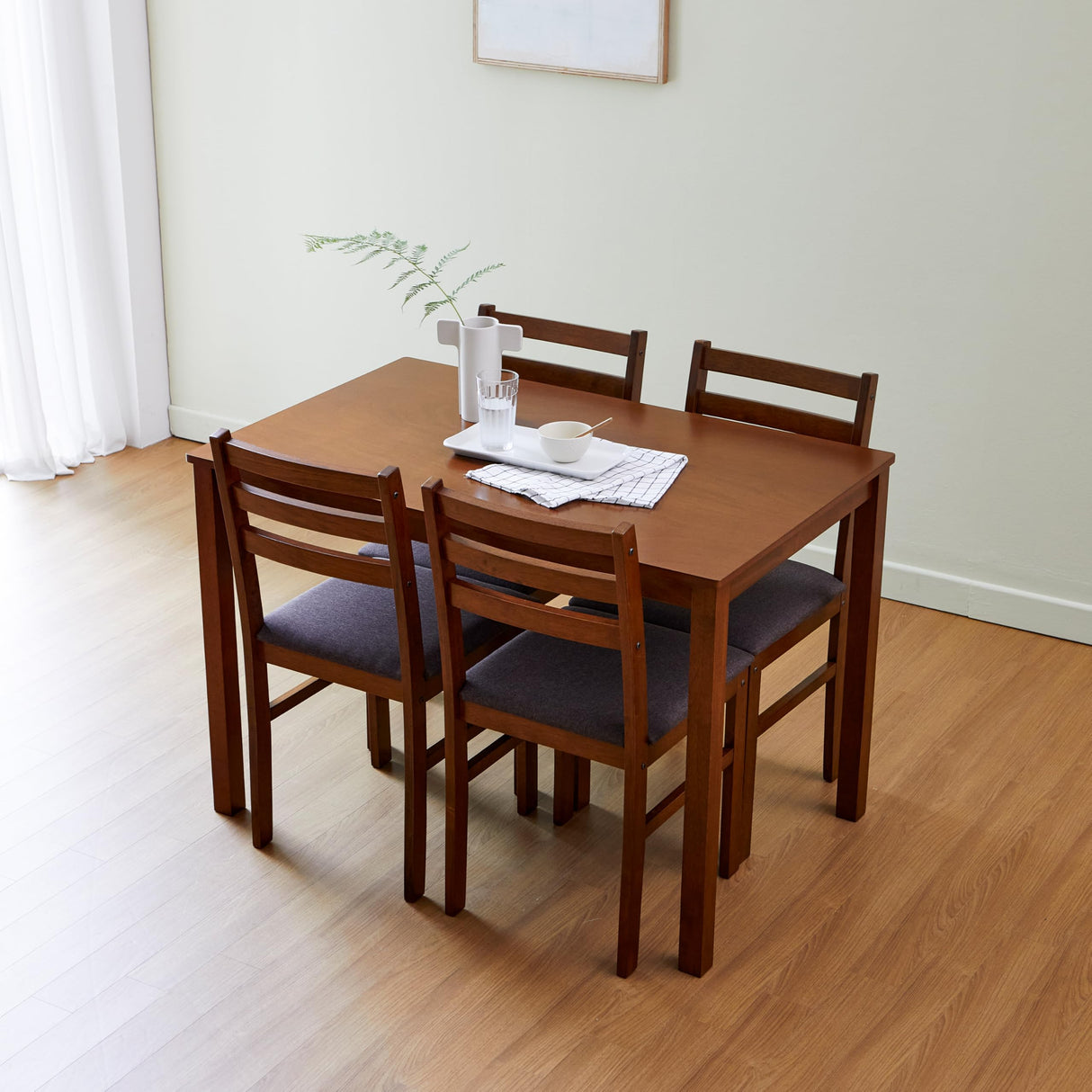 Livinia Seattle 5-Piece Wooden Dining Table Set for 4, Modern Farmhouse Kitchen Dining Room Set with Solid Wood Ladder Back Chairs for Small Space (Antique) Livinia