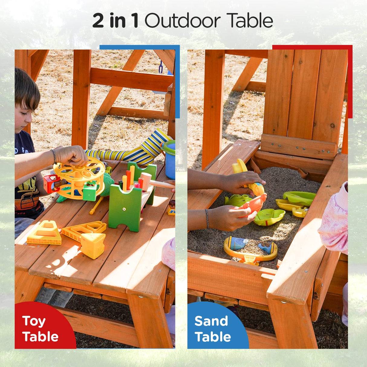 Dolphin Playground Wooden Swing Sets for Backyard with Monkey Bar, Outdoor Playset for Kids with 2 in 1 Outdoor Table, Wave Slide, Climbing Wall, and 2 Belt Swings, Heavy Duty Playground Accessories DOLPHIN PLAYGROUND T