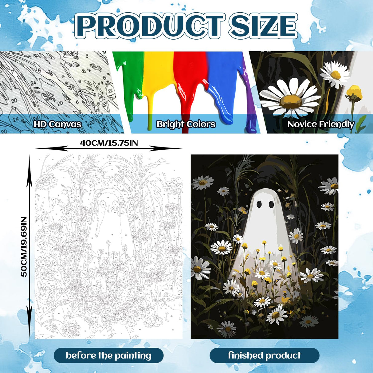 NPCSWXQ Paint by Numbers Kit for Adults Beginners, Ghost Floral Painting Crafts Number Art Paint Kits for Home Wall Bedroom Study or Office Decor Gift 16x20Inch NPCSWXQ